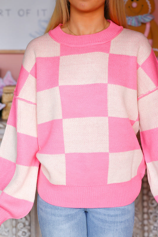 Pink & Cream Checkered Sweater