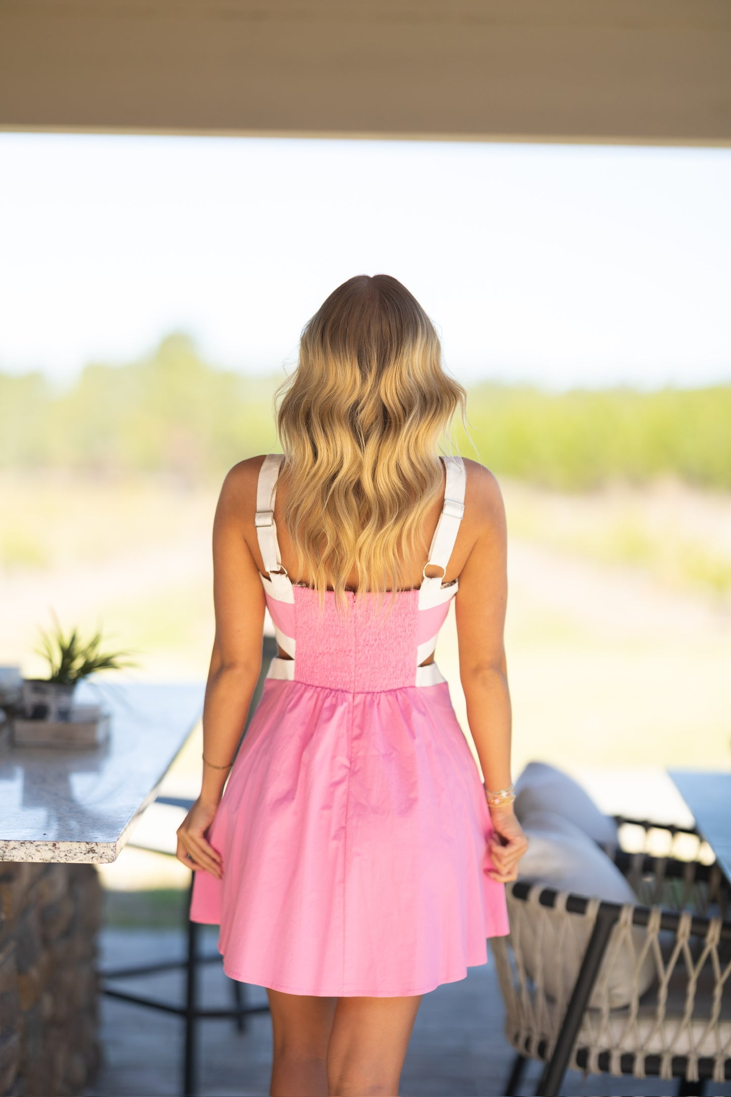 Bright Pink & White Cut Out Dress