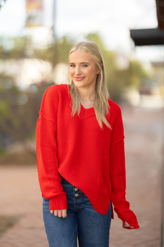 Red V-Neck Sweater