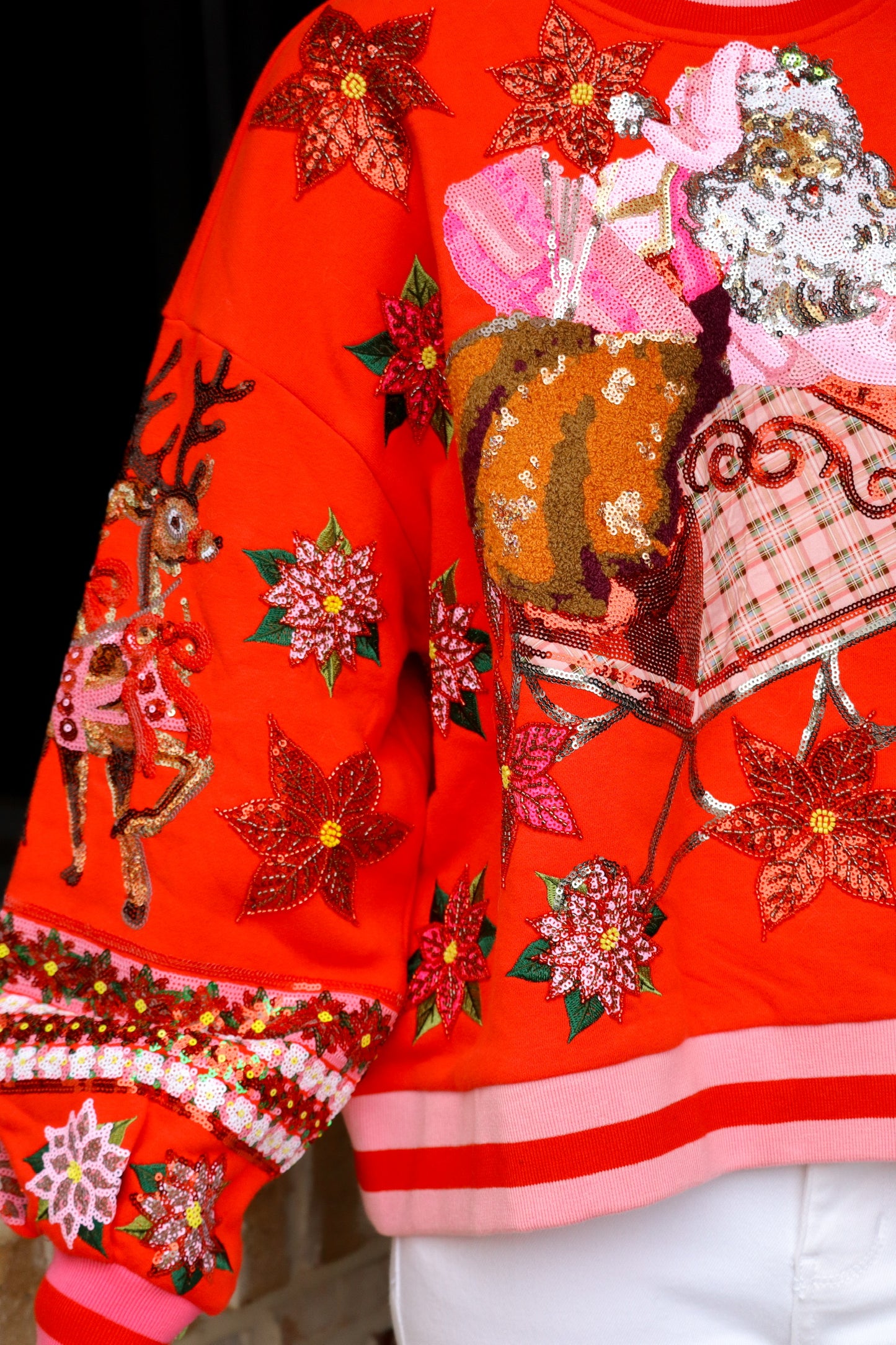 QOS Red & Red Vintage Poinsettia Sweatshirt