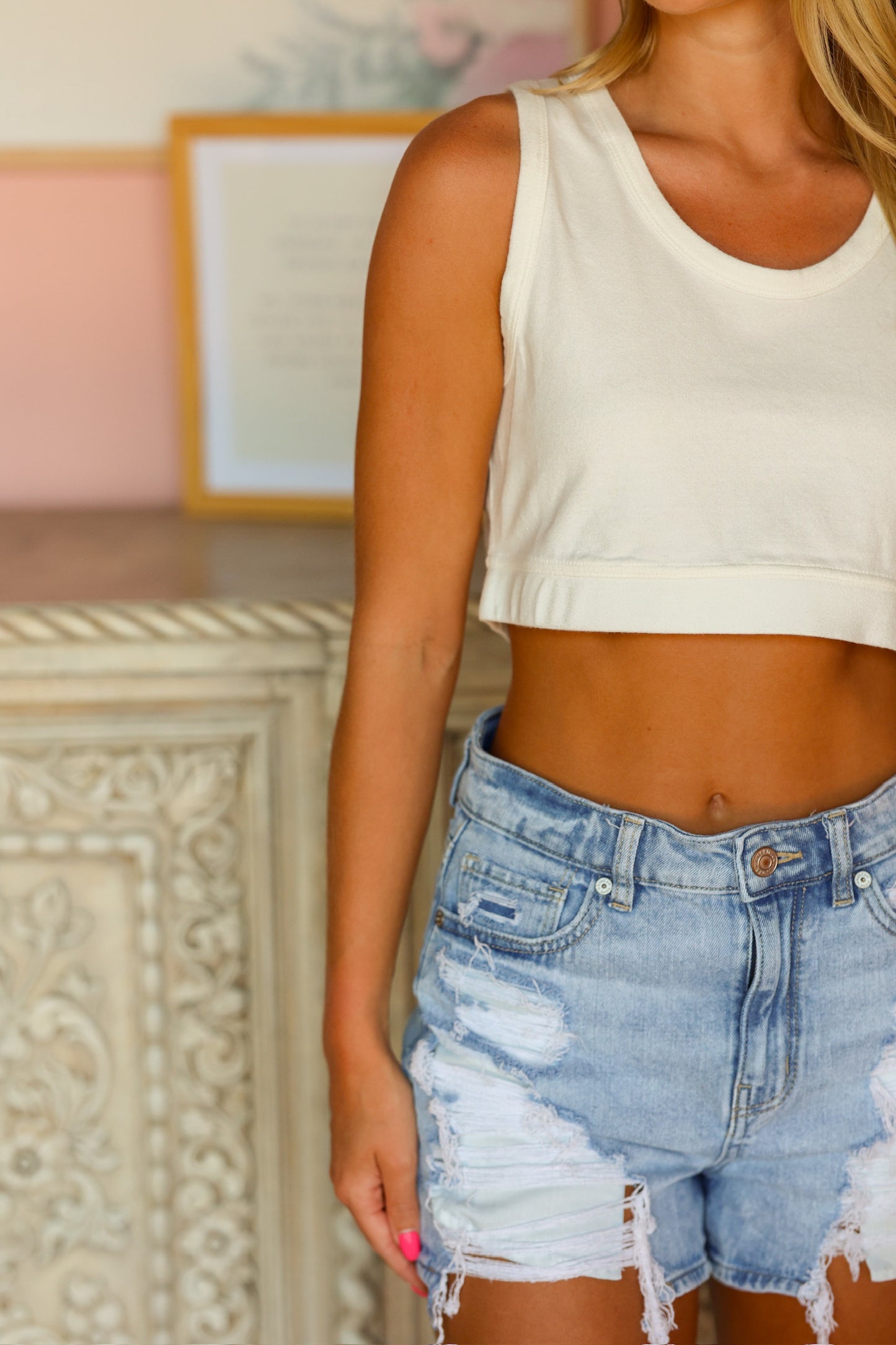 White Cropped Tank