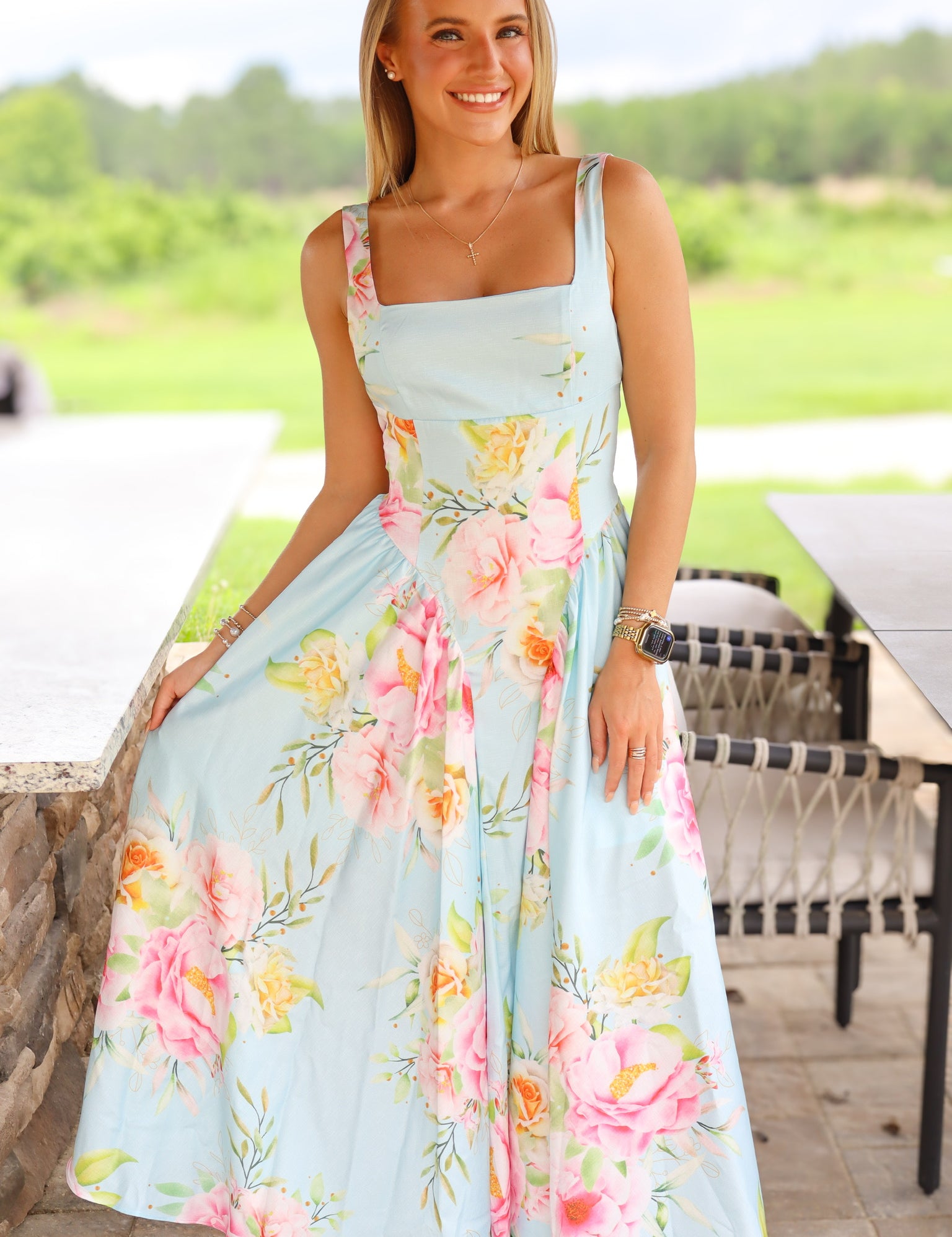 Baby Blue & Pink Floral Dress