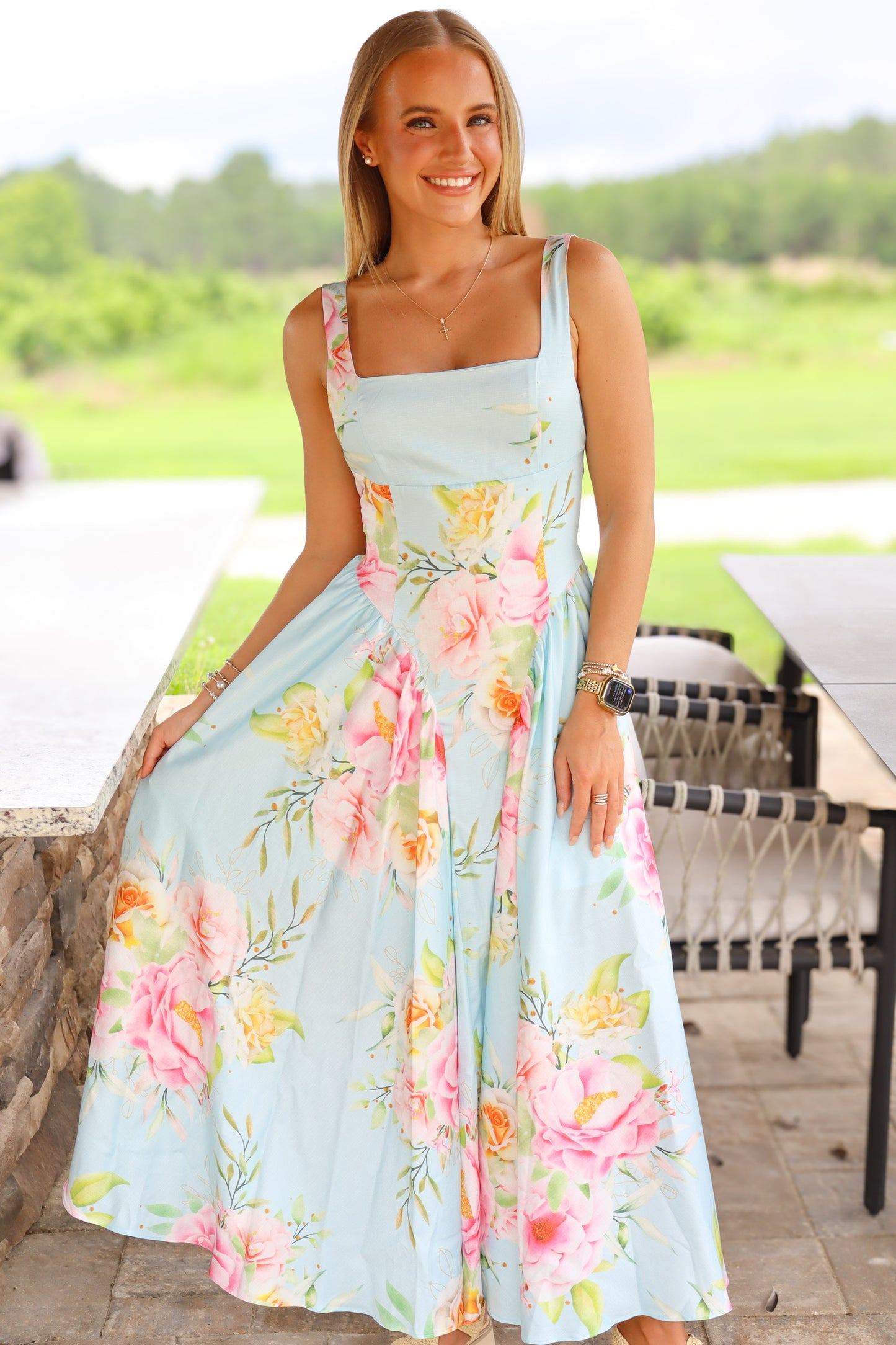 Baby Blue & Pink Floral Dress
