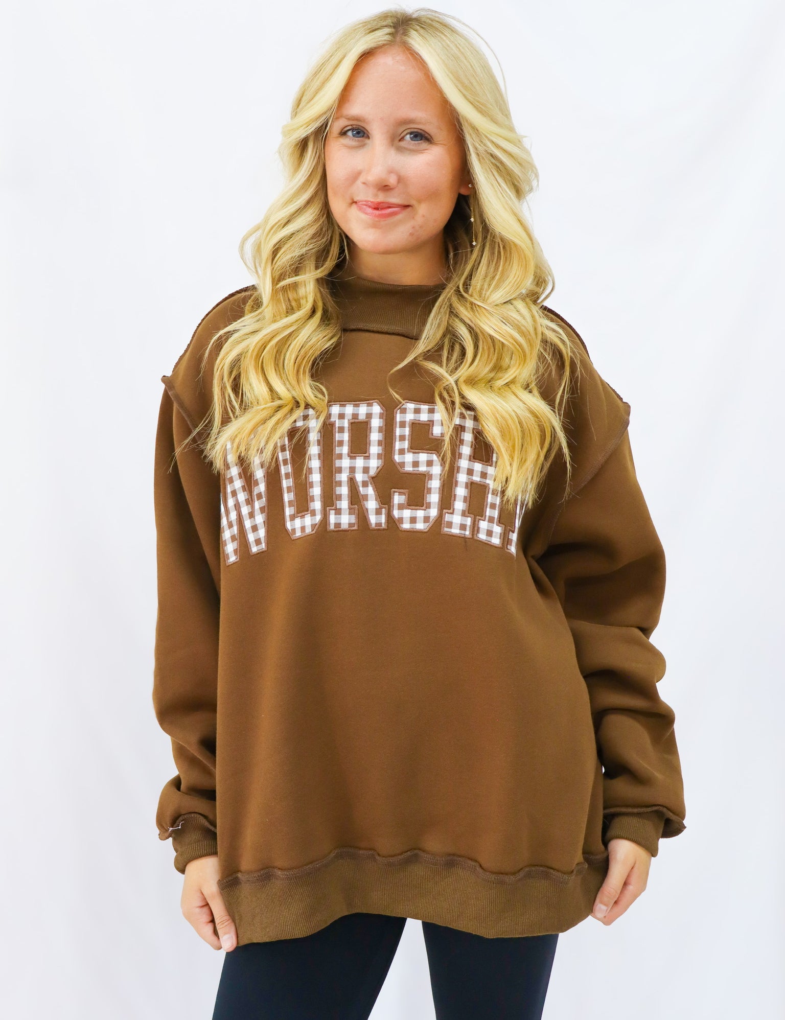"WORSHIP" Gingham Mock Neck
