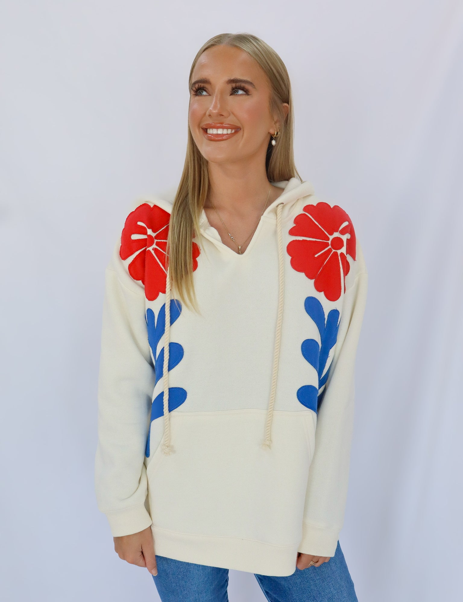 Cream Embroider Hoodie