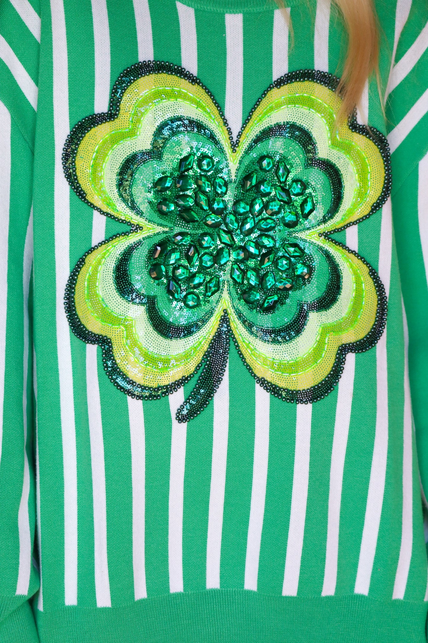 QOS Green & White Shamrock Sweater