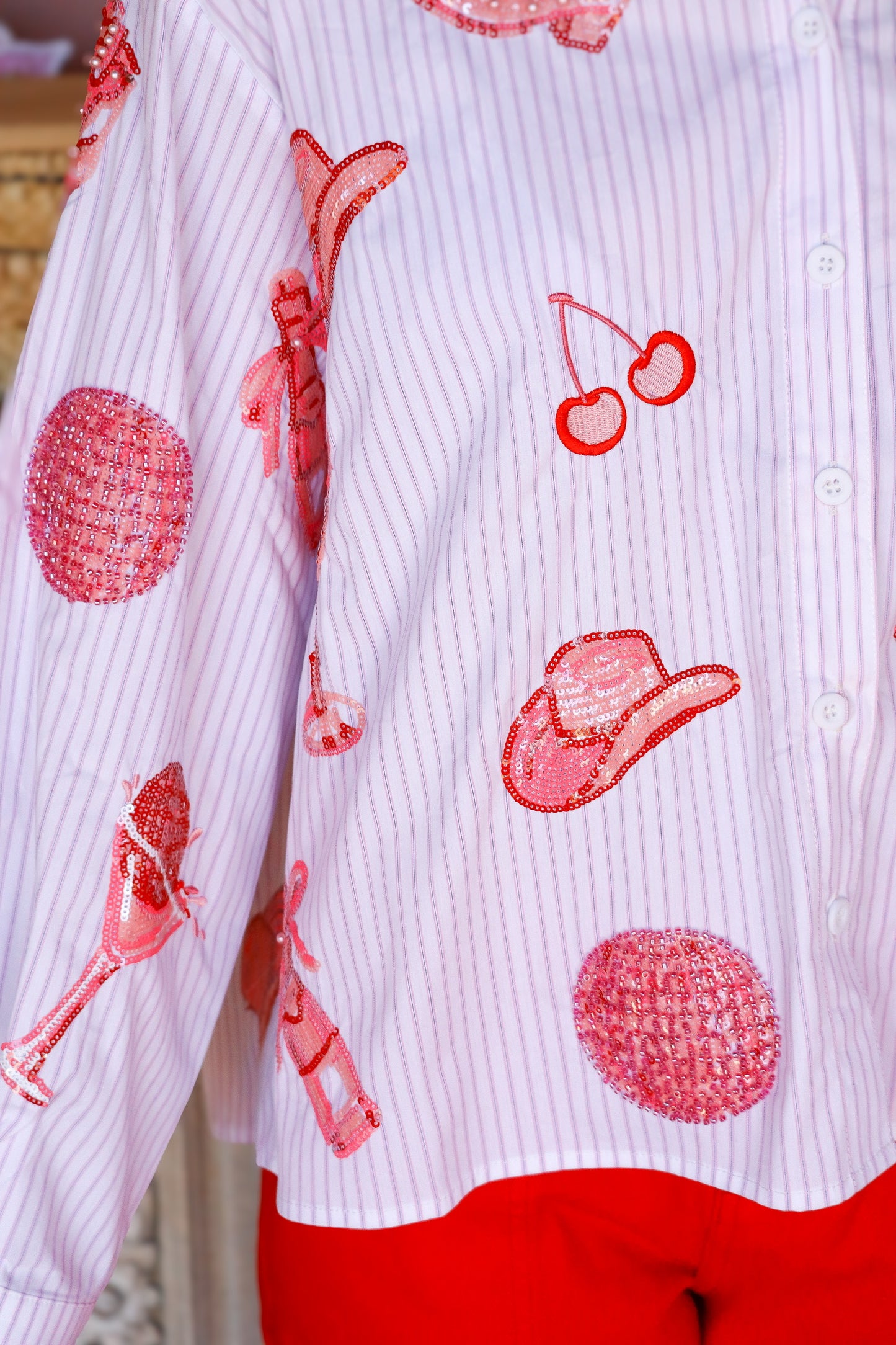 QOS Pink Disco Cowgirl Collared Top