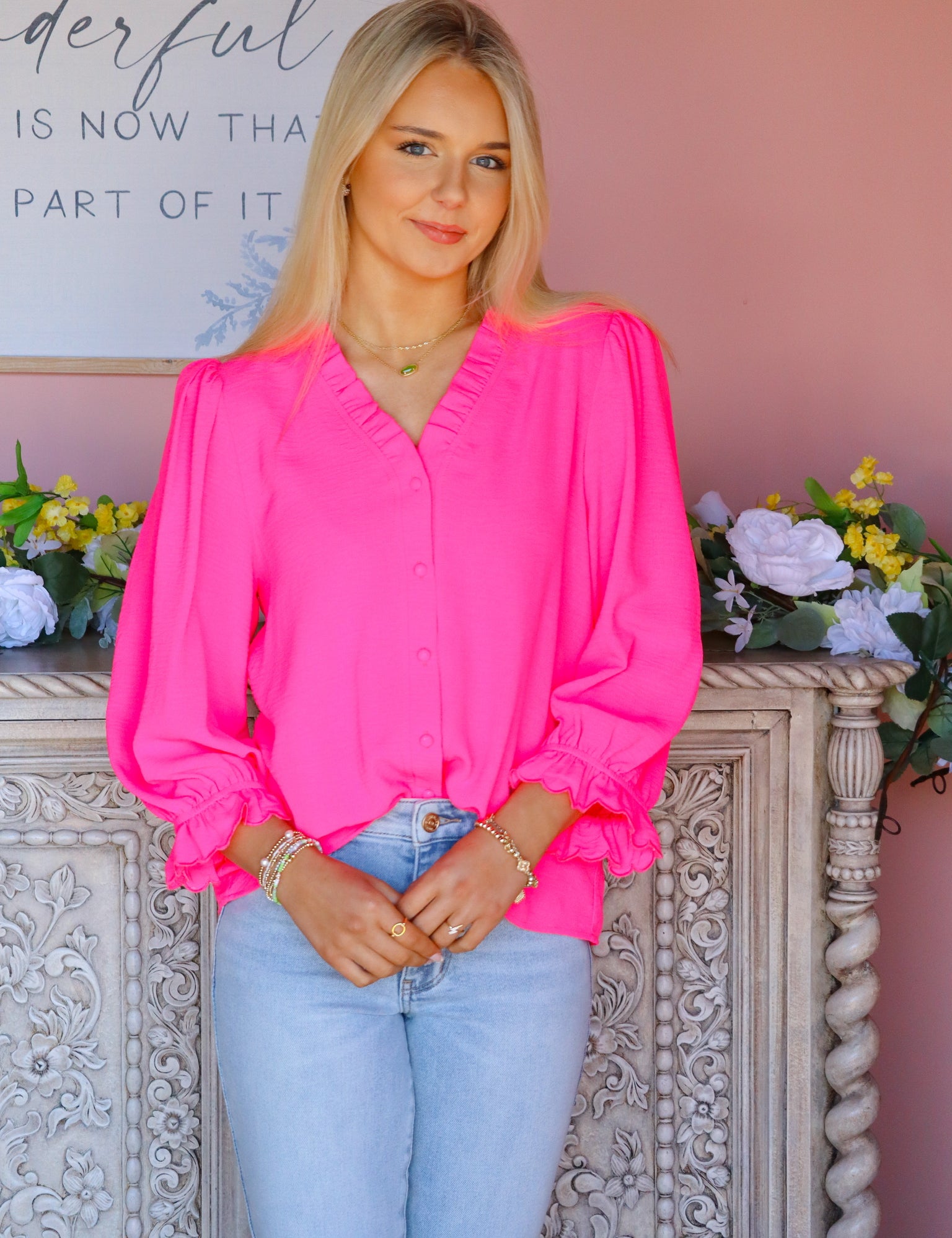 Neon Pink Long Sleeve Basic Top