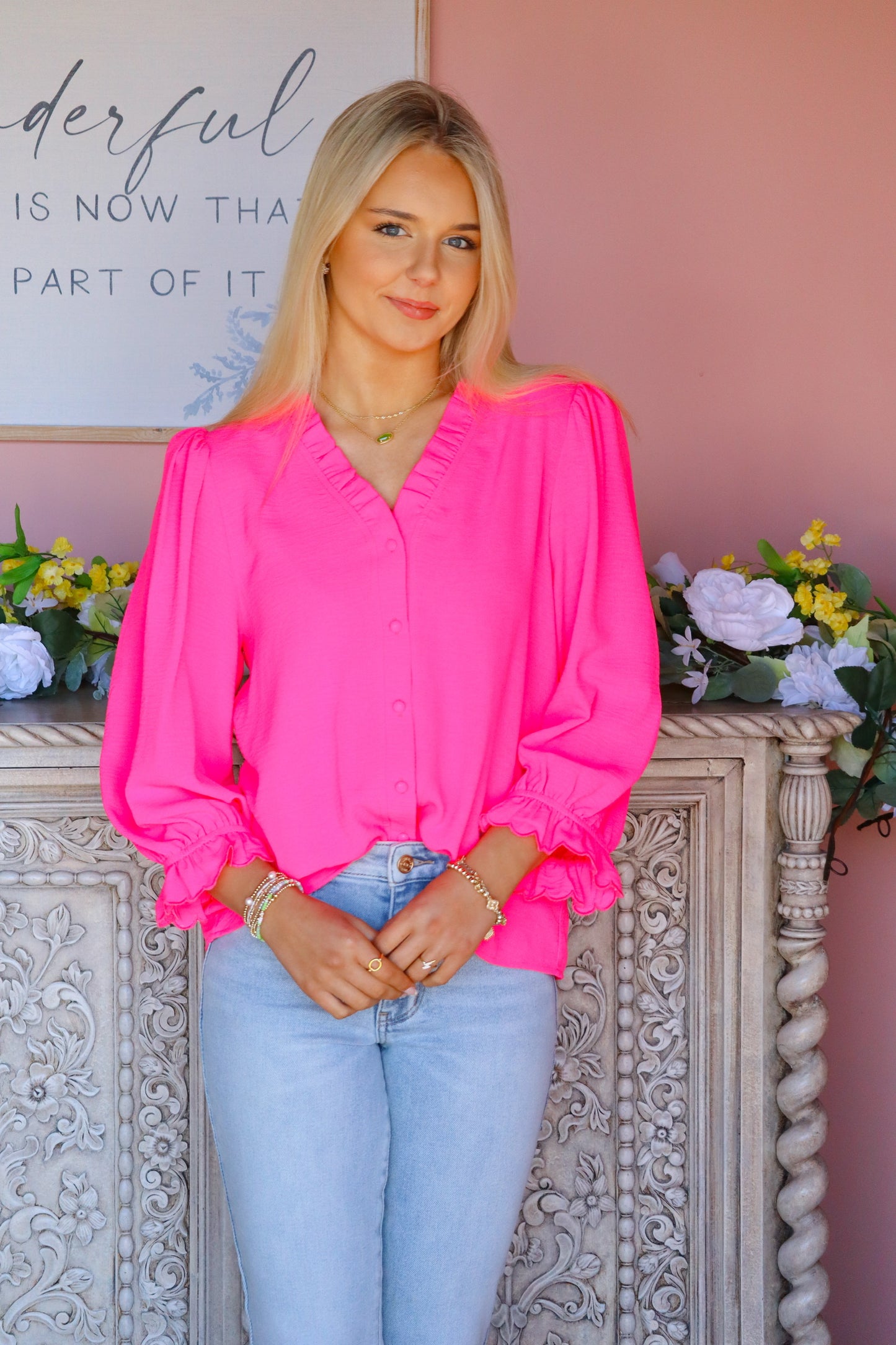 Neon Pink Long Sleeve Basic Top