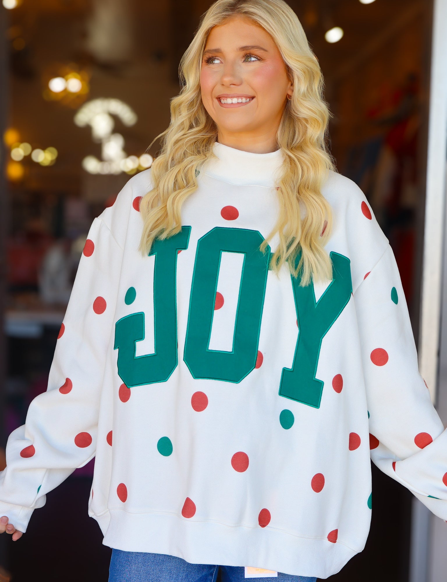 "Joy" Polka Dot Mockneack Sweatshirt