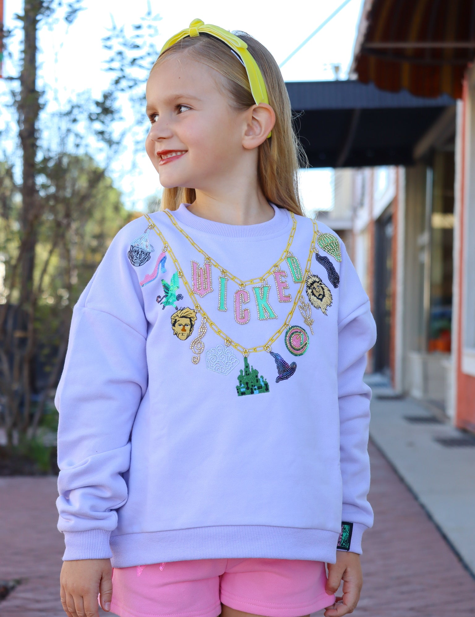 QOS KIDS- Lavender Wicked Charm Necklace Sweatshirt