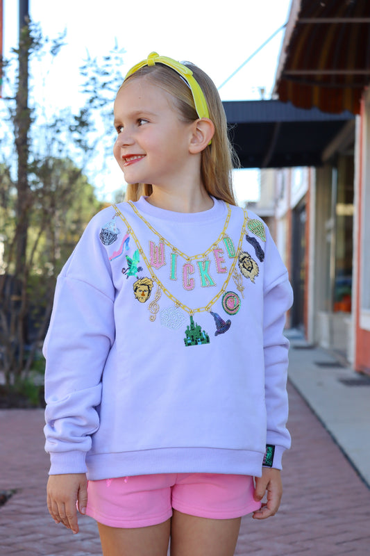 QOS KIDS- Lavender Wicked Charm Necklace Sweatshirt
