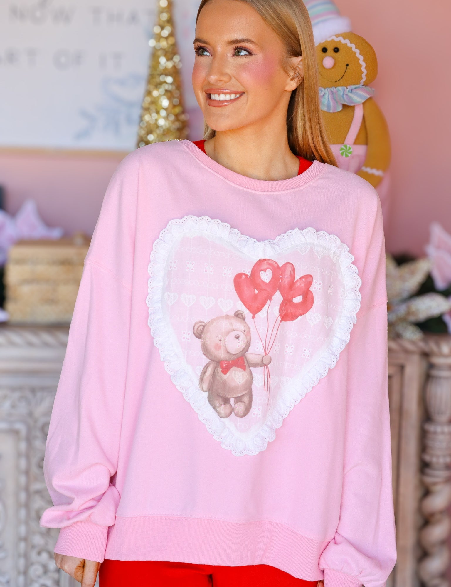 Valentine Bear Heart Patch Sweatshirt