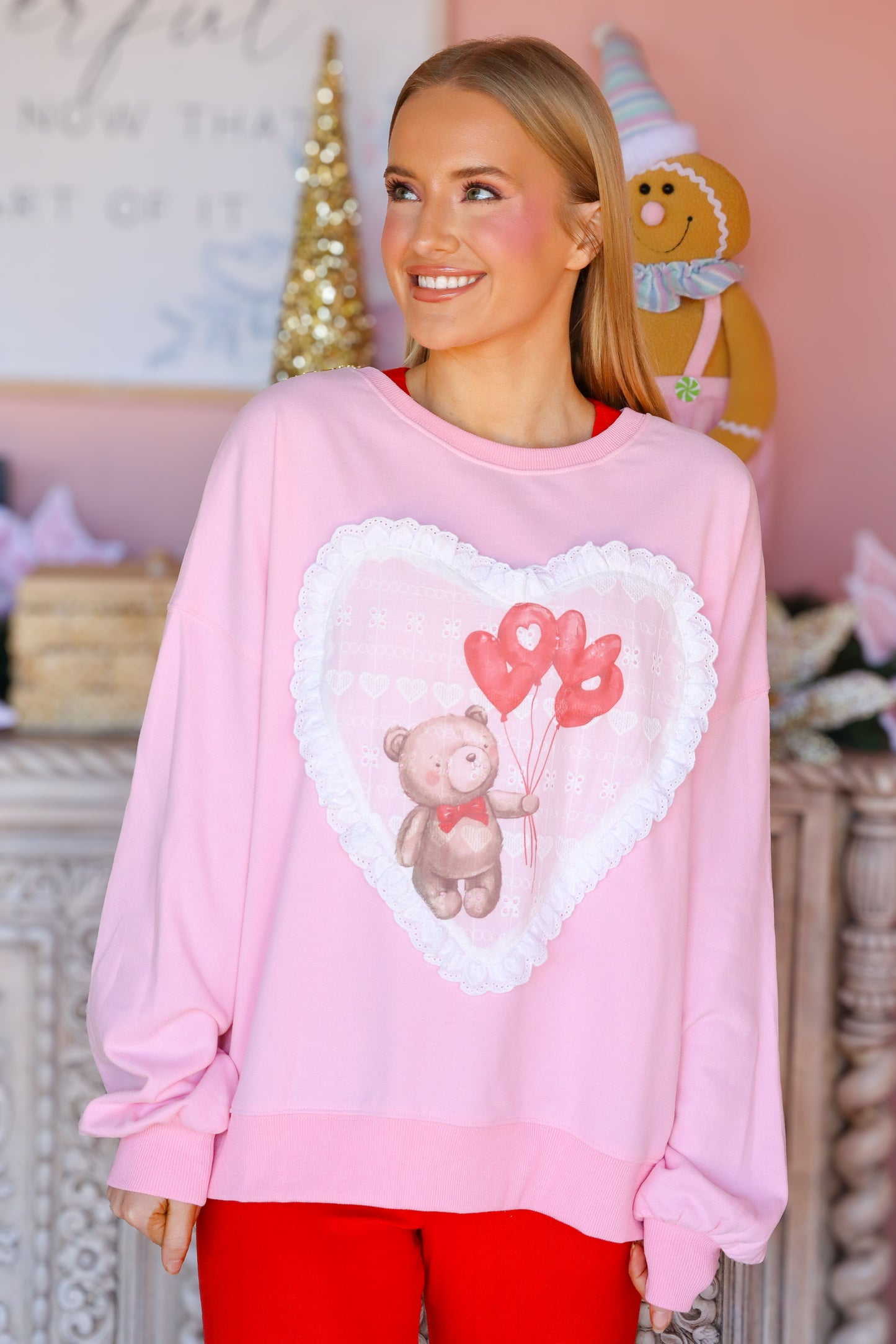 Valentine Bear Heart Patch Sweatshirt