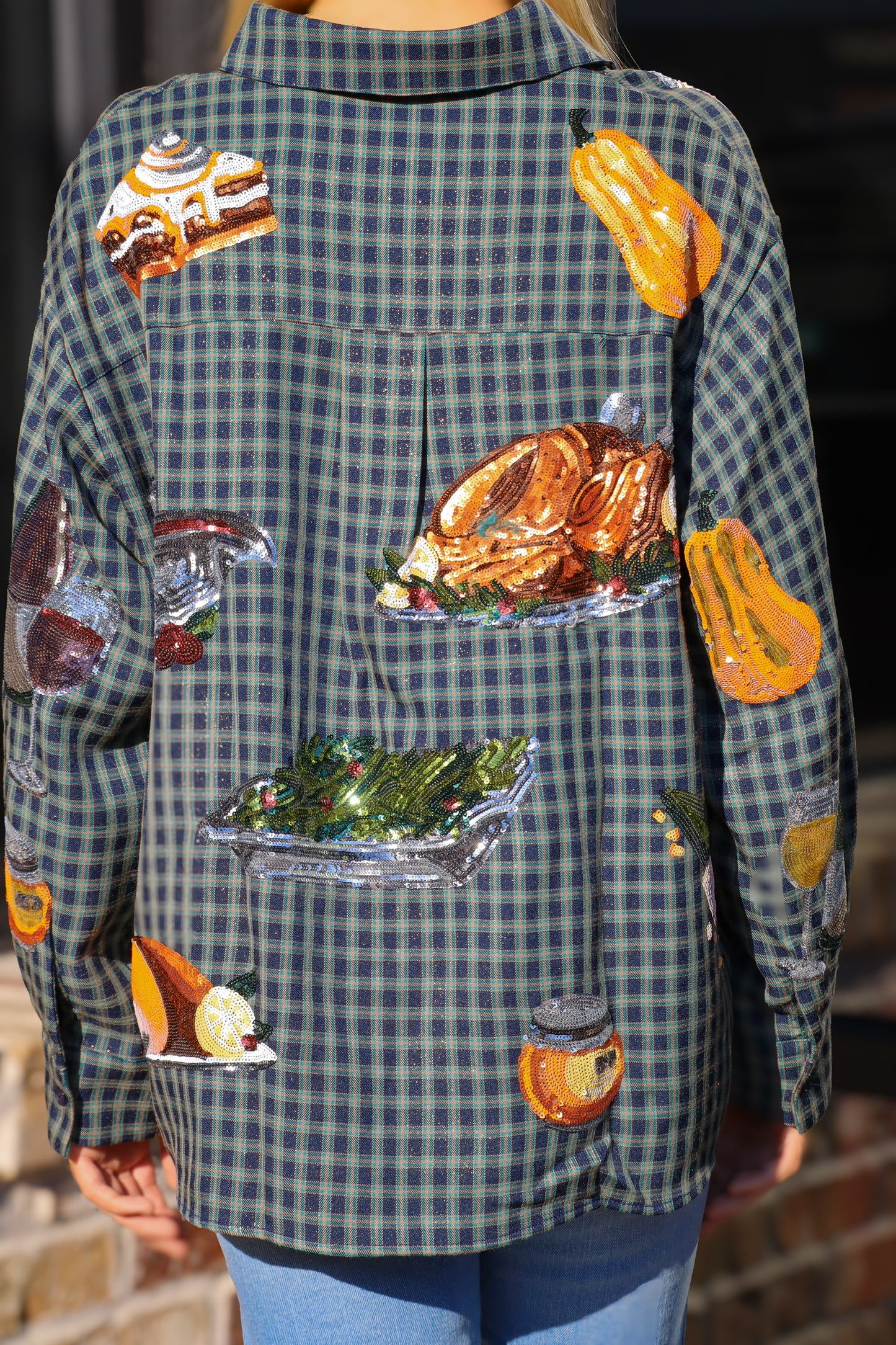 QOS Navy Plaid Queen of Turkey Button Up