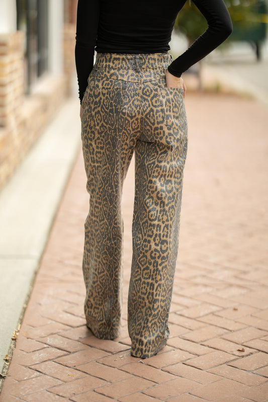 wide leg leopard jeans