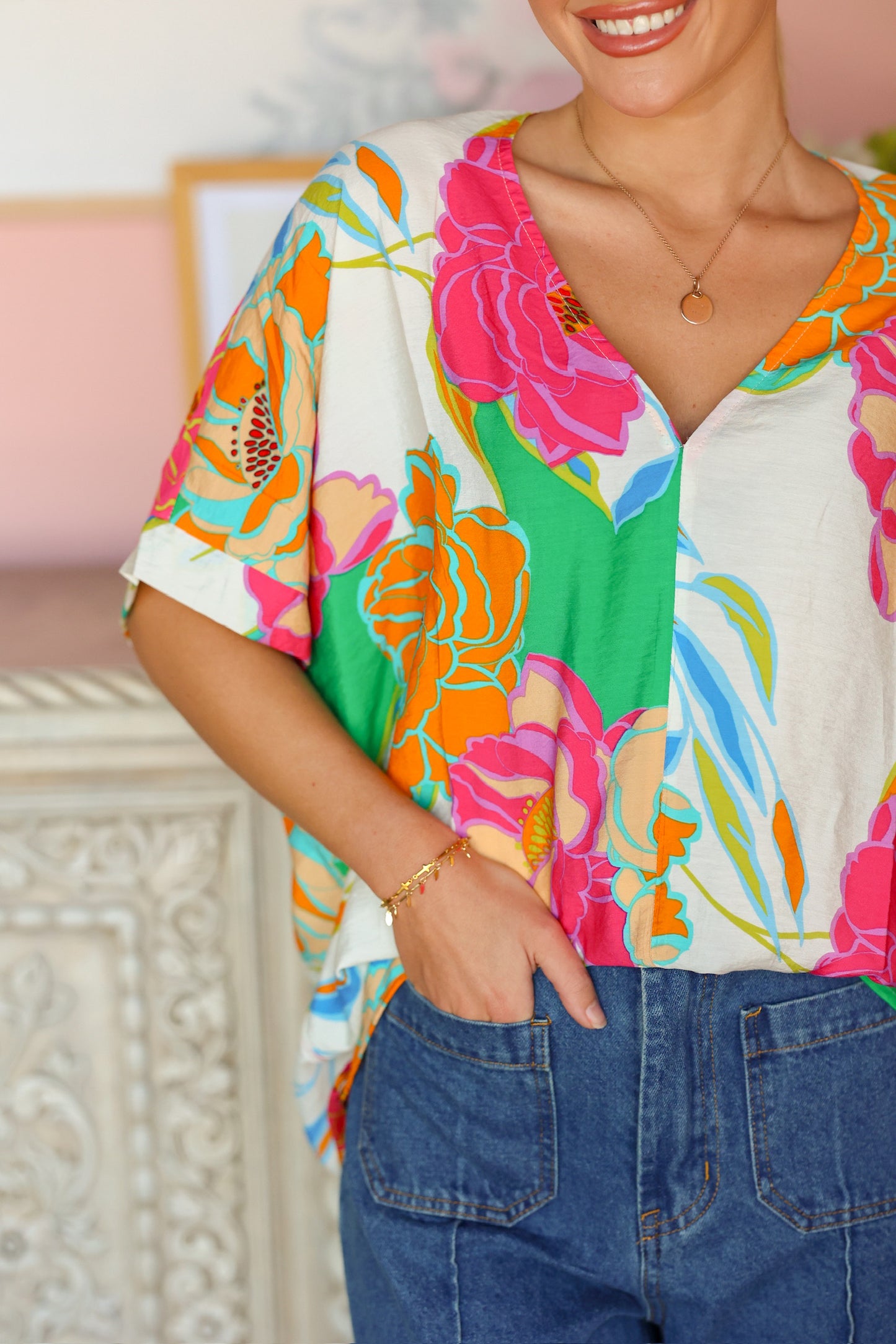 Cream Floral Top