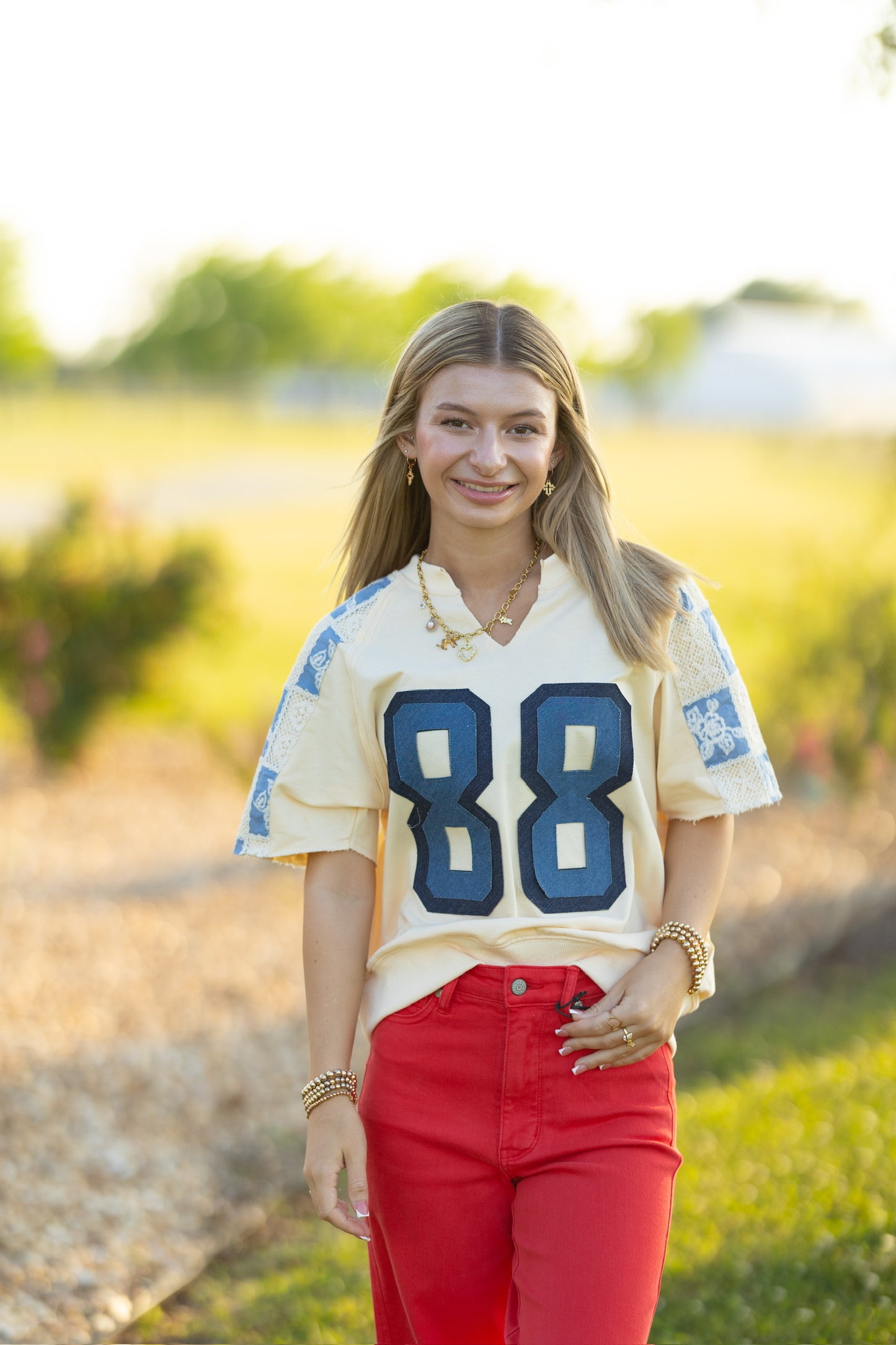 Denim Number Patch Top