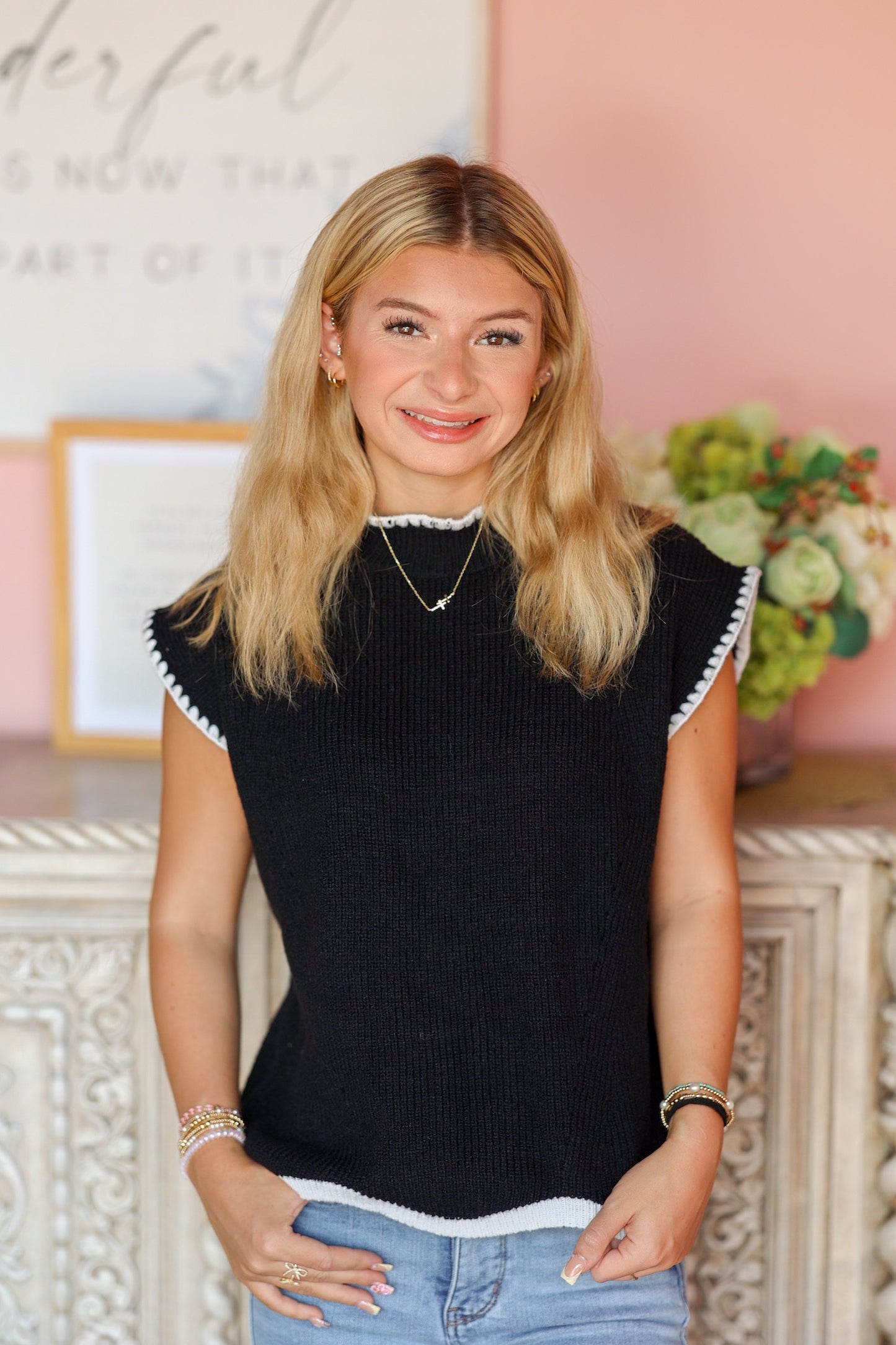 Black Scalloped Sweater Top