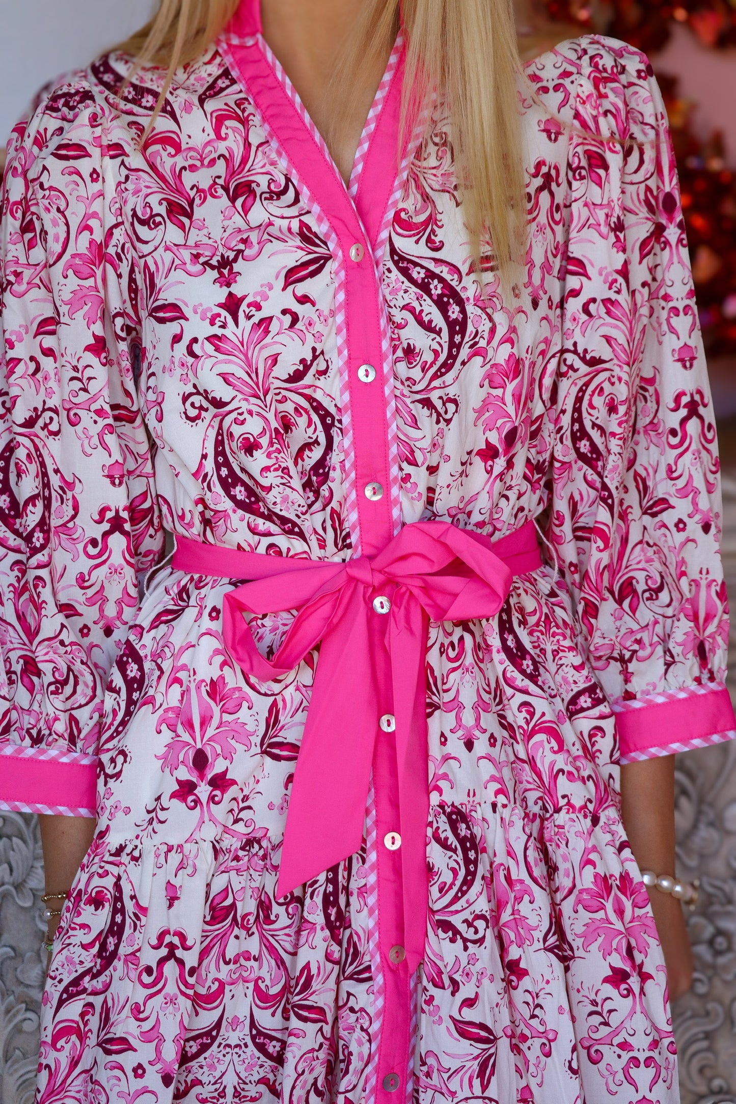 Pink & Maroon Printed Dress