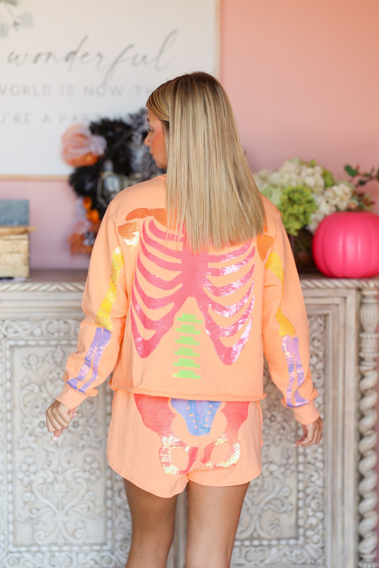 QOS Orange Skeleton Sweatshirt