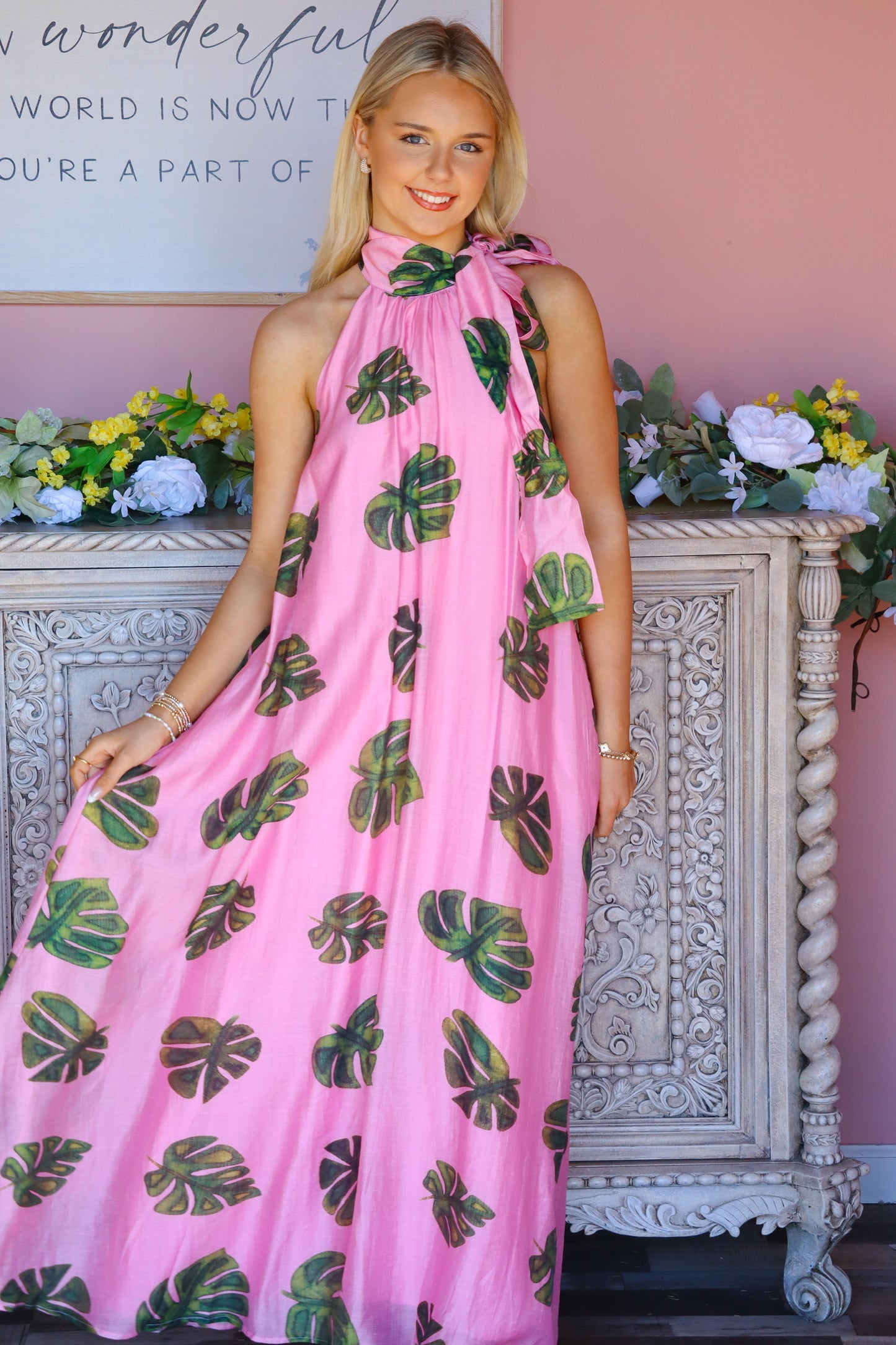 Pink Palm Leaf Dress