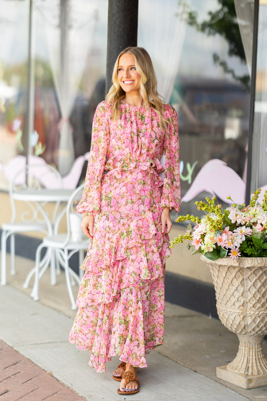 Pink and Green Floral Dress