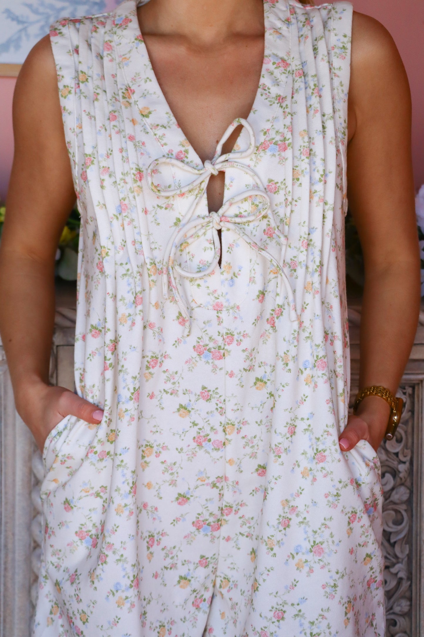 Ivory Floral Tie Romper