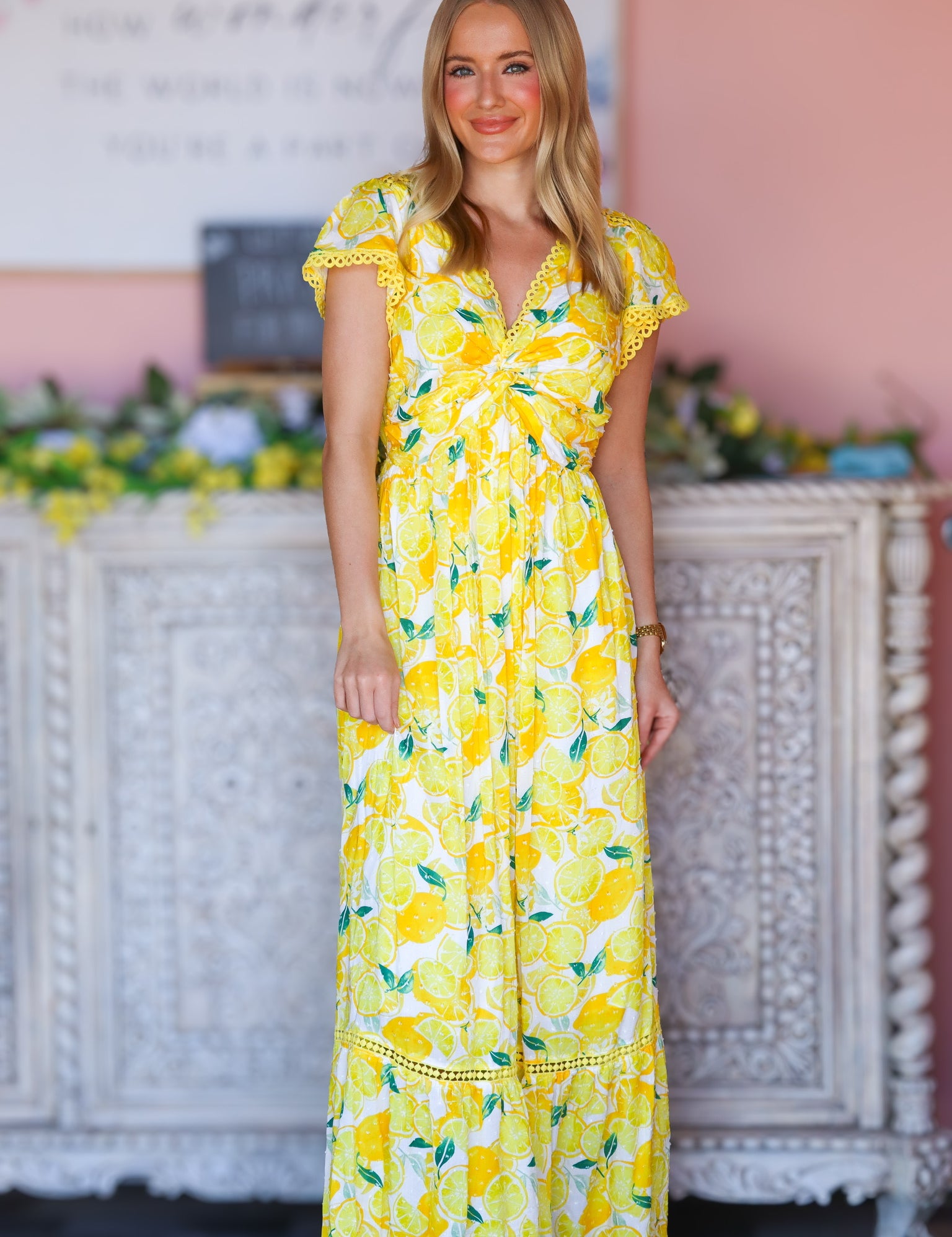 Lemon Print Maxi Dress