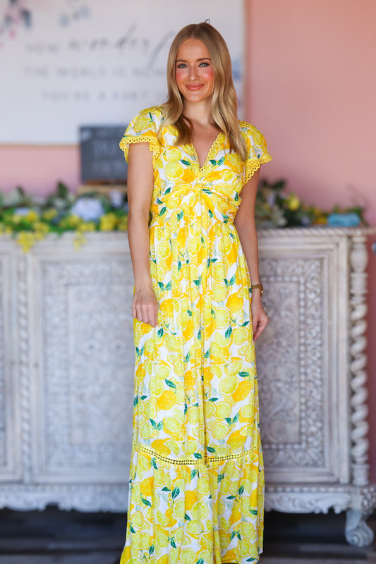 Lemon Print Maxi Dress