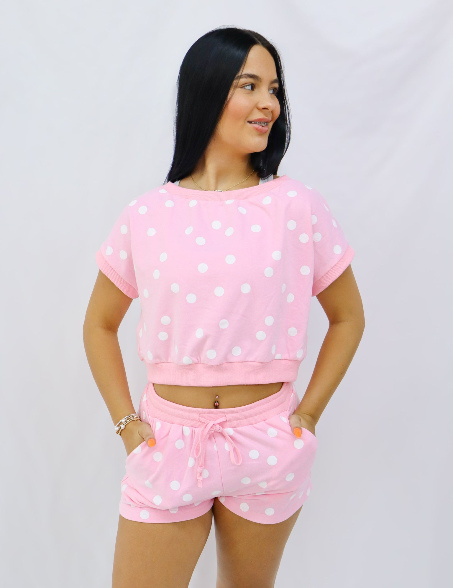 Baby Pink And White Polka Set