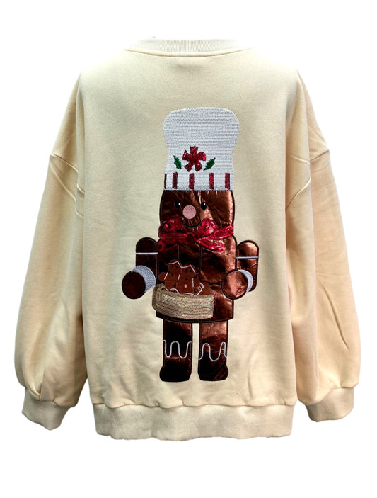 QOS Beige Gingerbread Man Sweatshirt