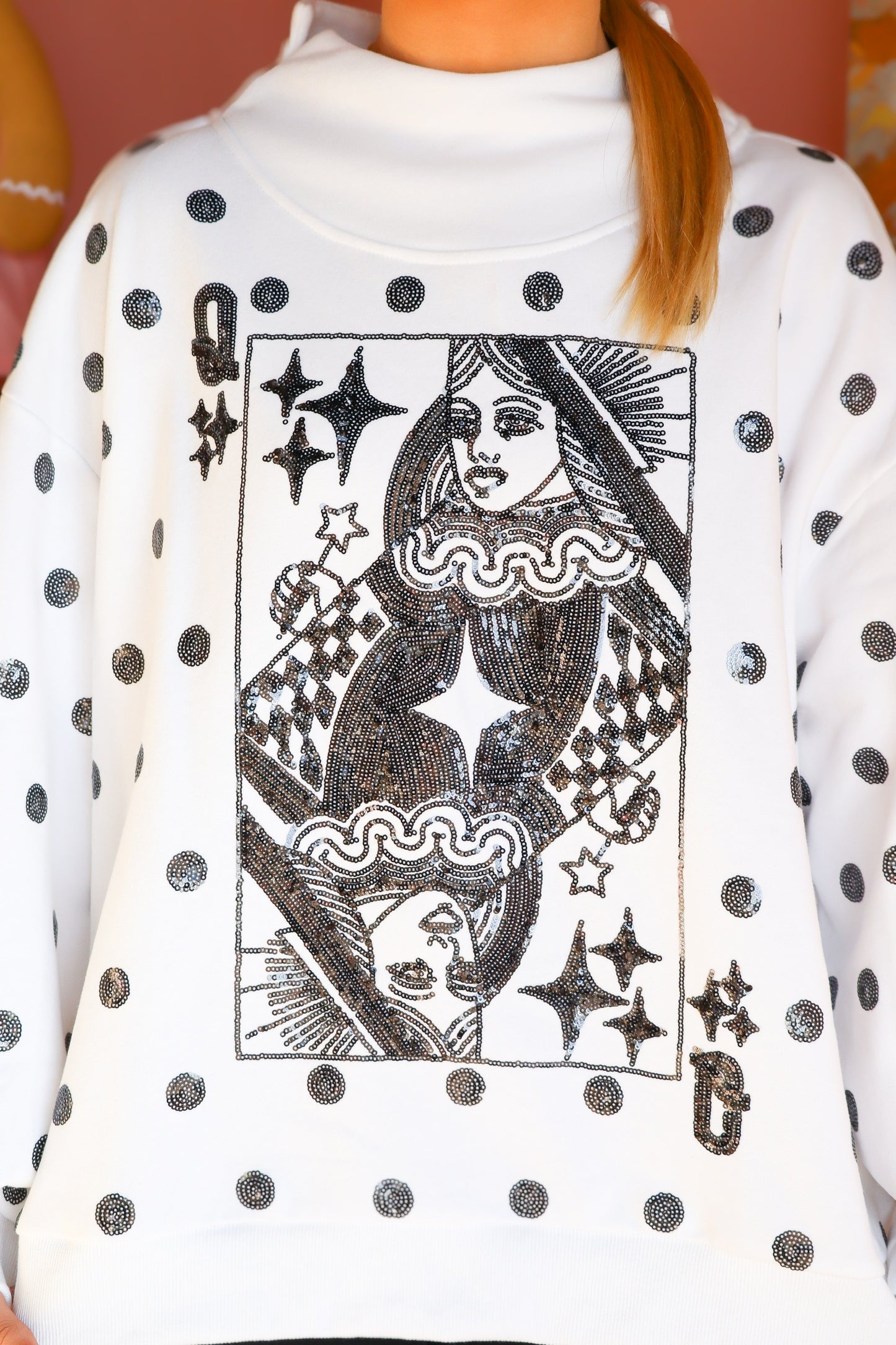 QOS Black & White Polka Dot Sweatshirt