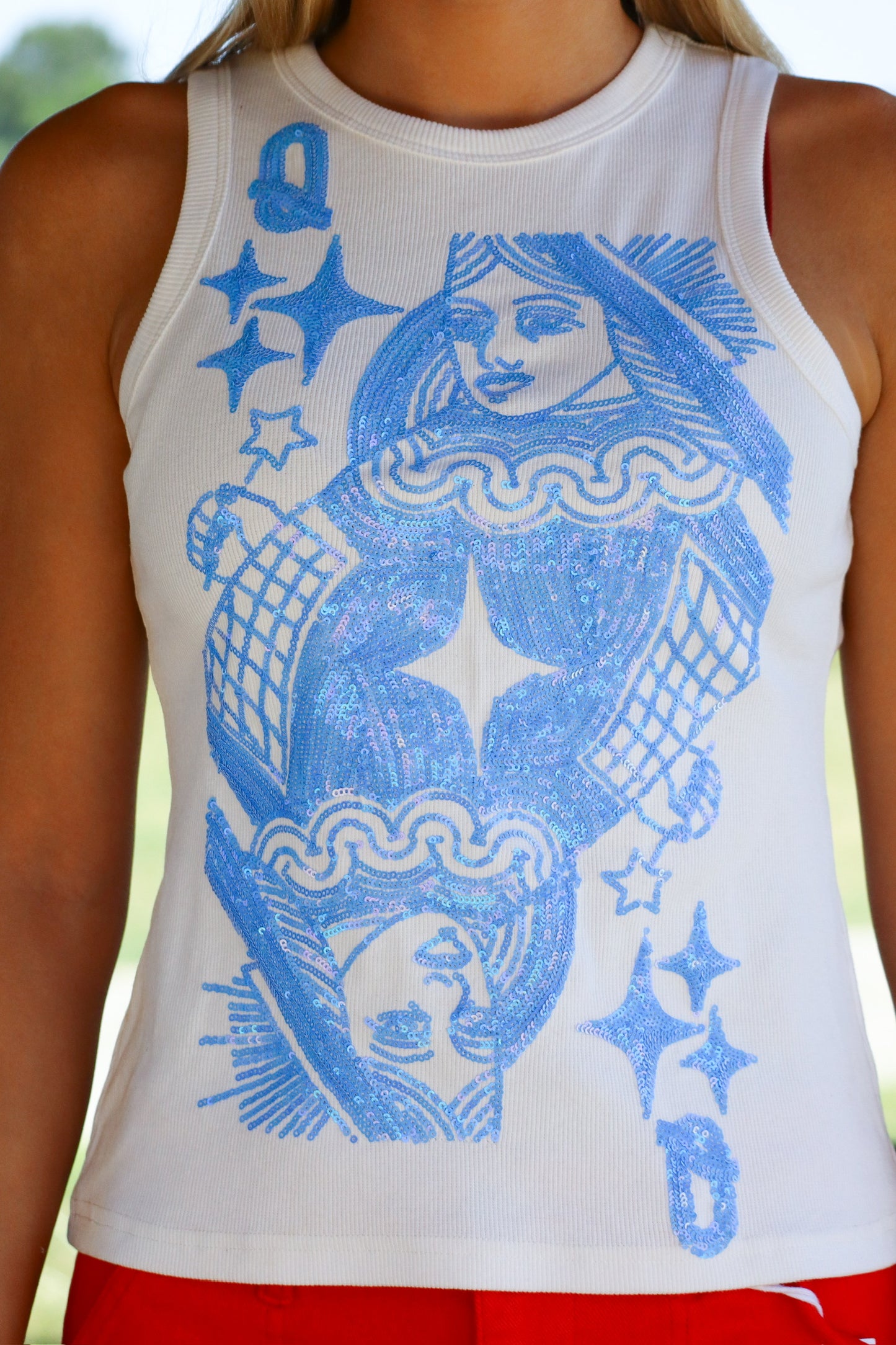 QOS White & Blue Logo Card Tank
