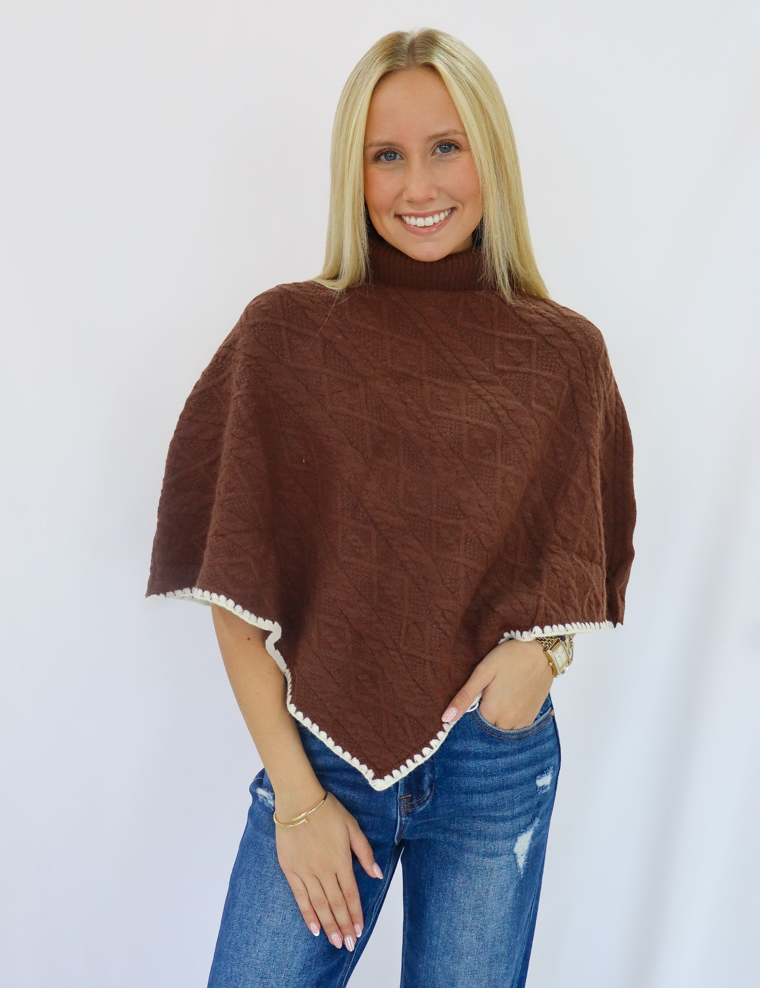 Brown Fold Over Sweater Poncho