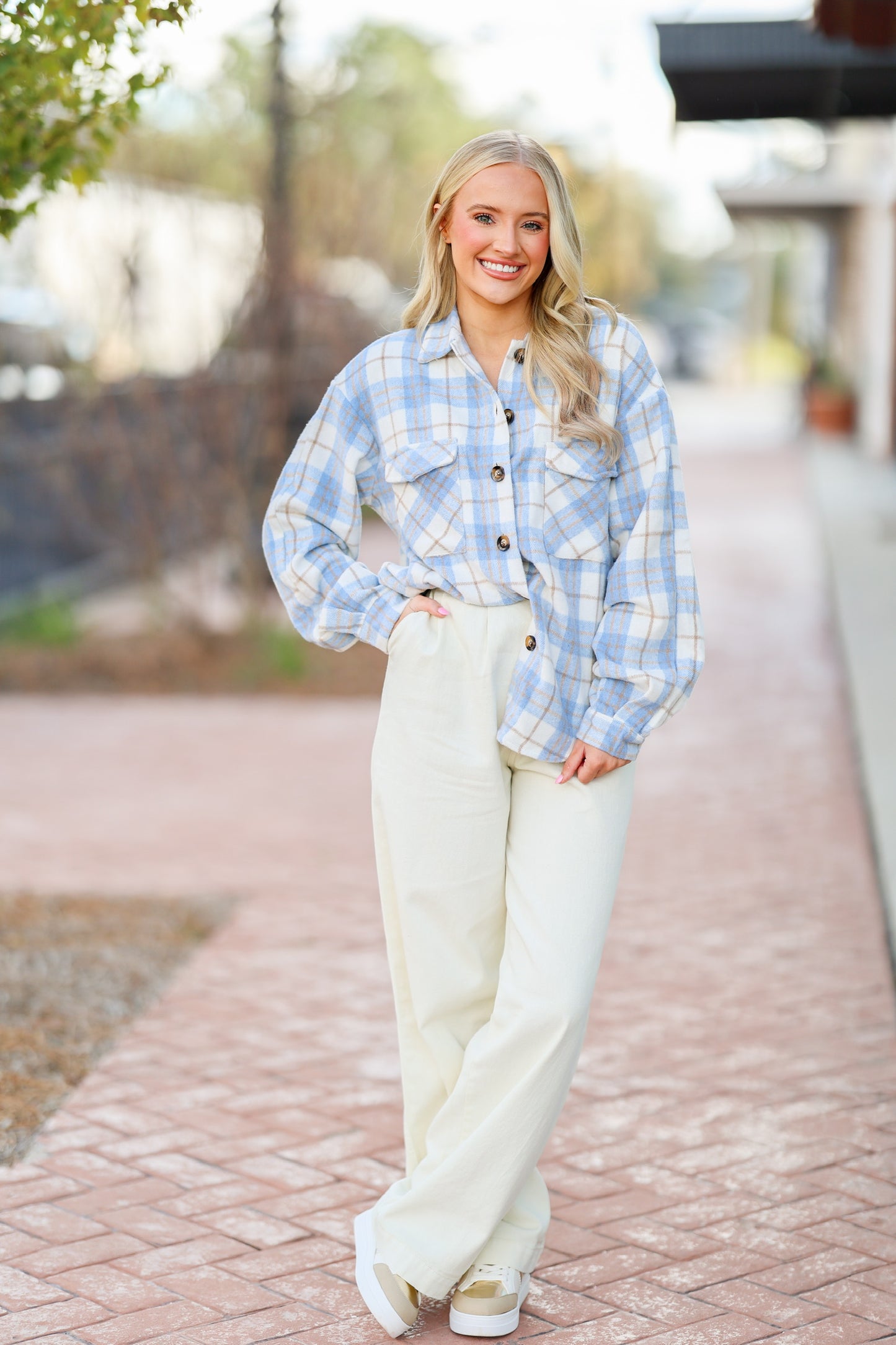 Blue/Cream Plaid Shacket