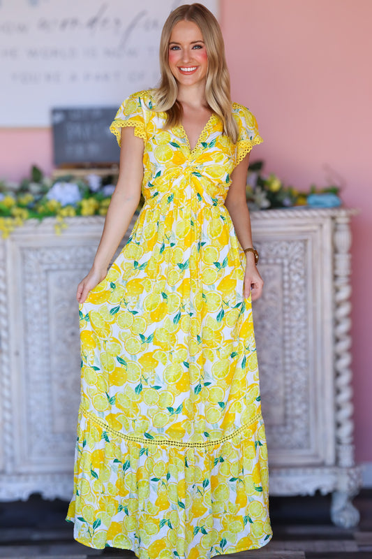 Lemon Print Maxi Dress