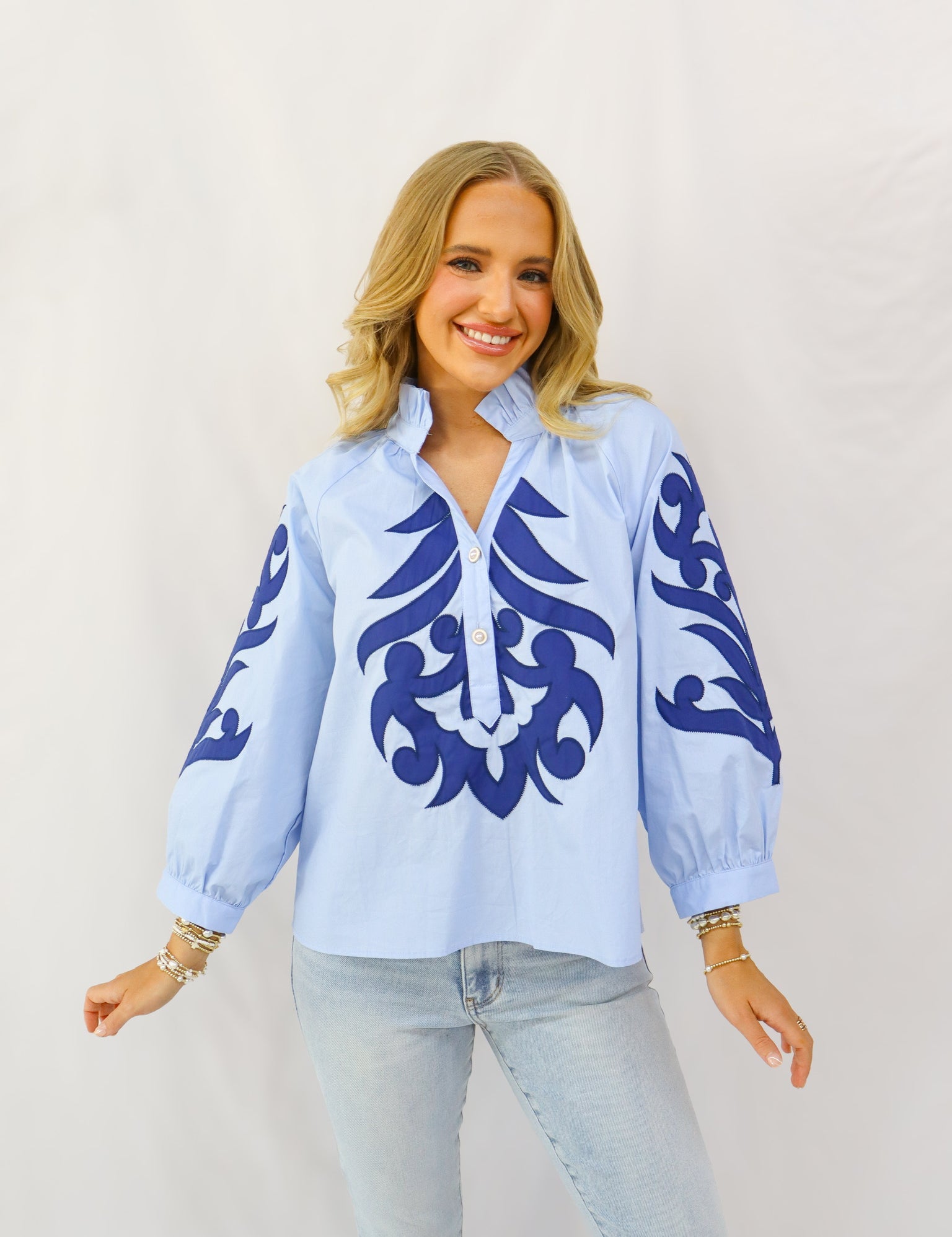 Baby Blue Printed Blouse