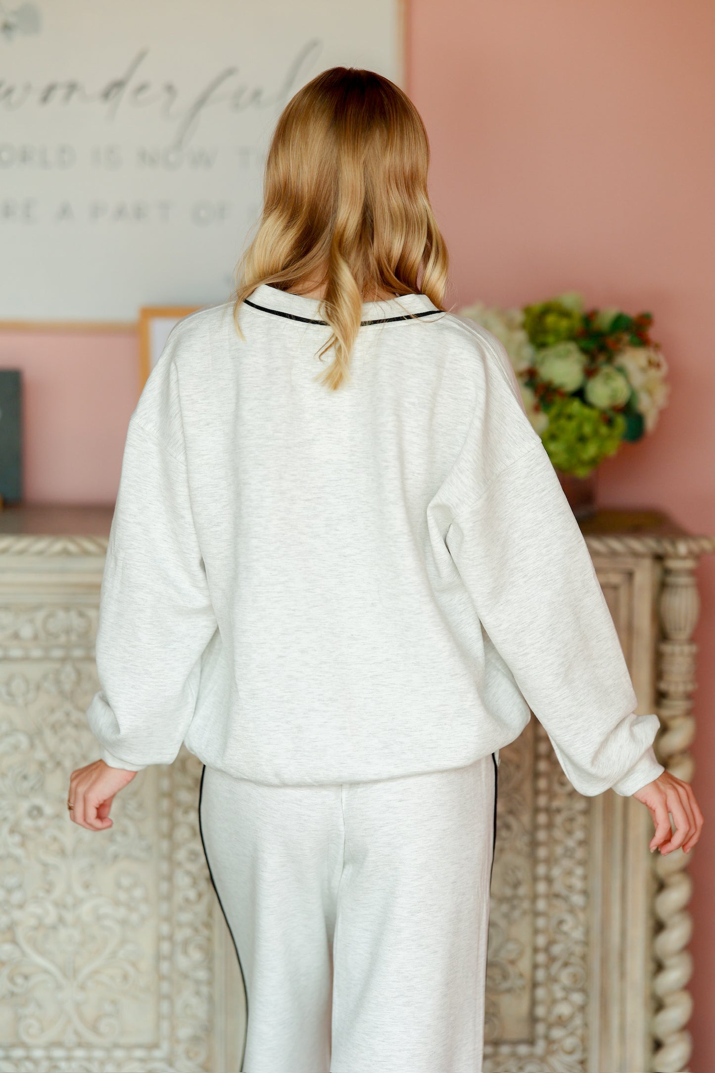 Grey & Black V-Neck Lined Set