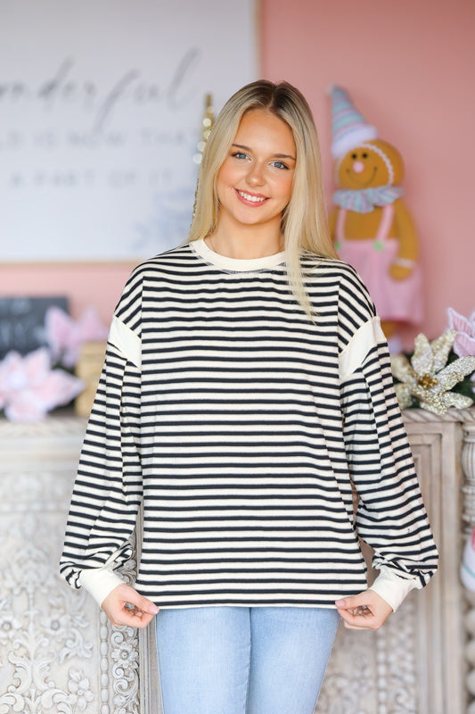 Black & Cream Stripped Long Sleeve