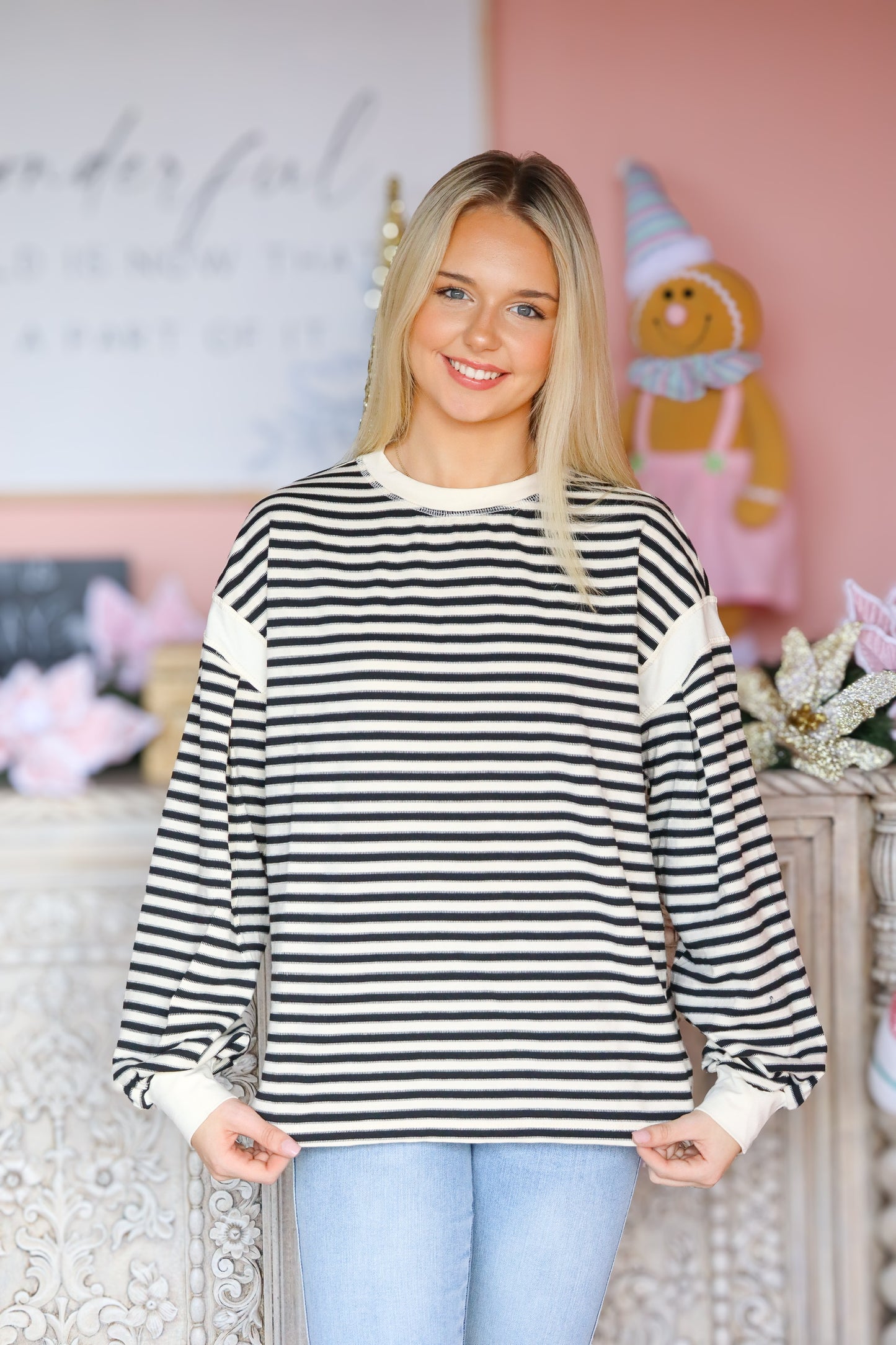 Black & Cream Stripped Long Sleeve