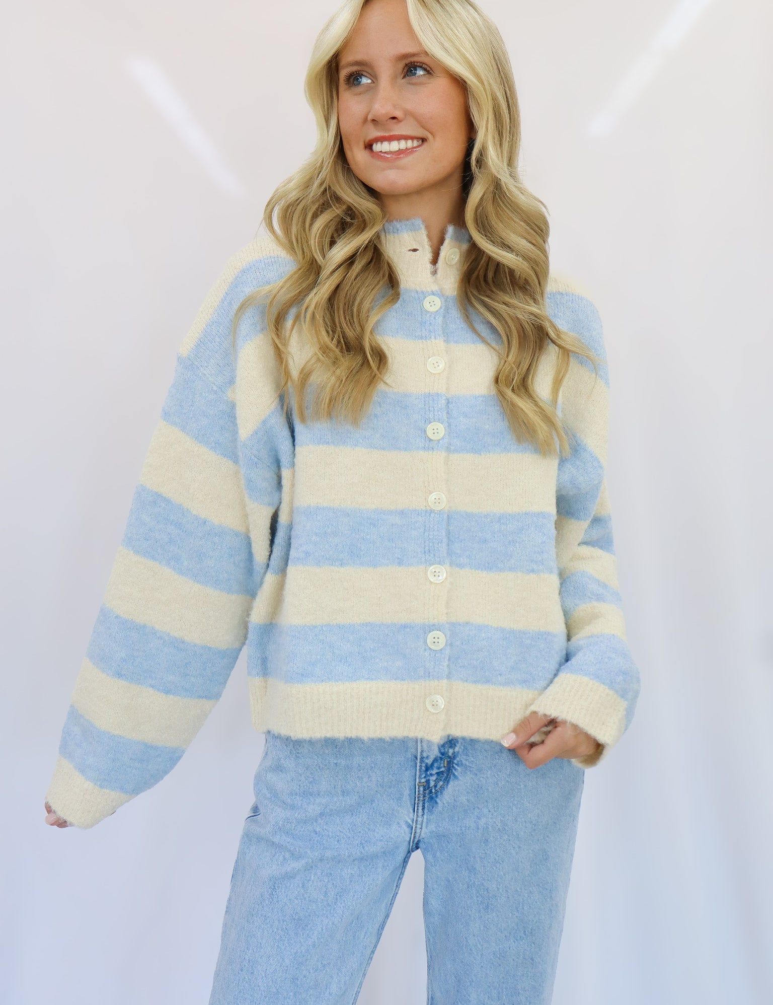 Cream/Light Blue Cardigan
