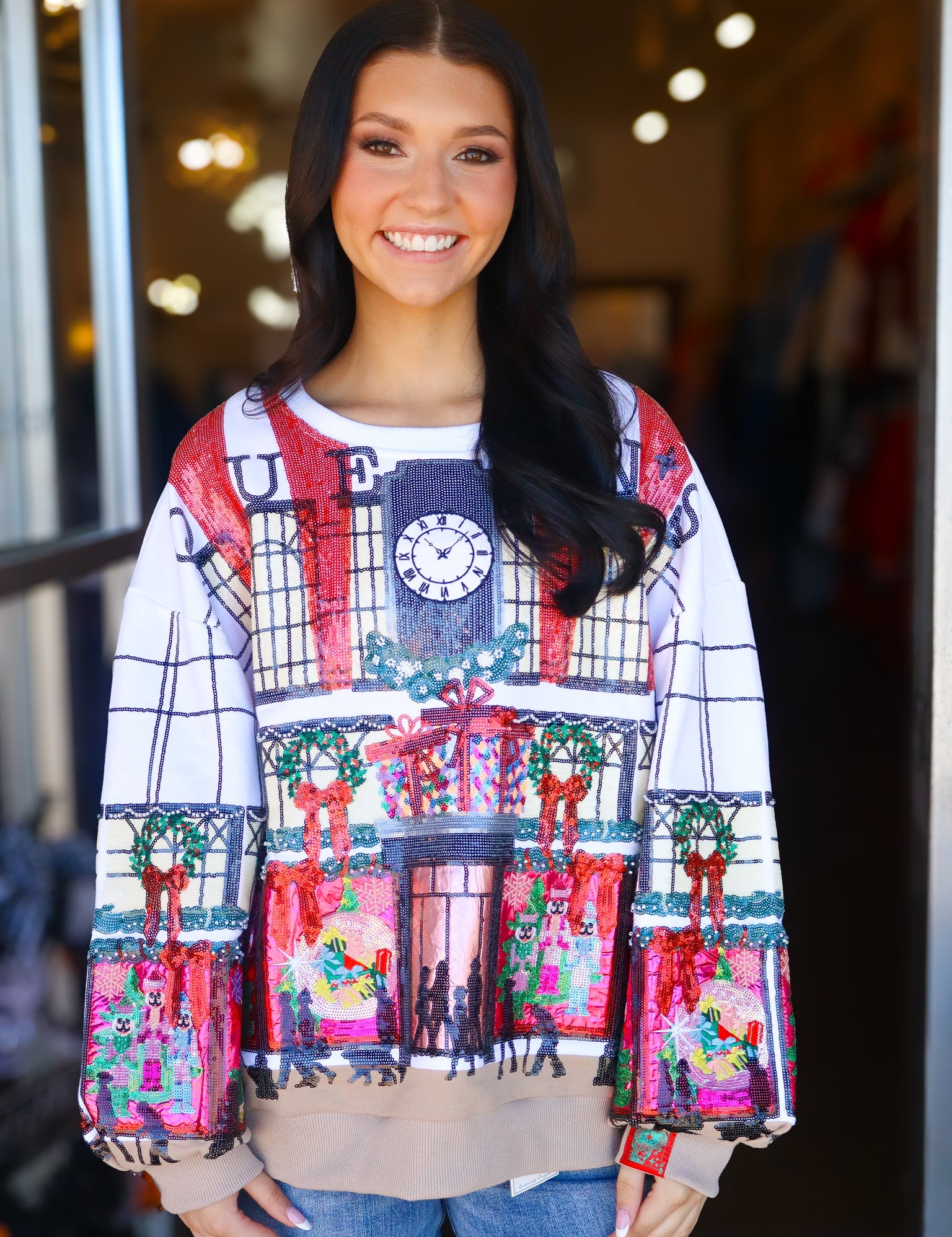 QOS Multi Store at Christmas Time Window Display Sweatshirt
