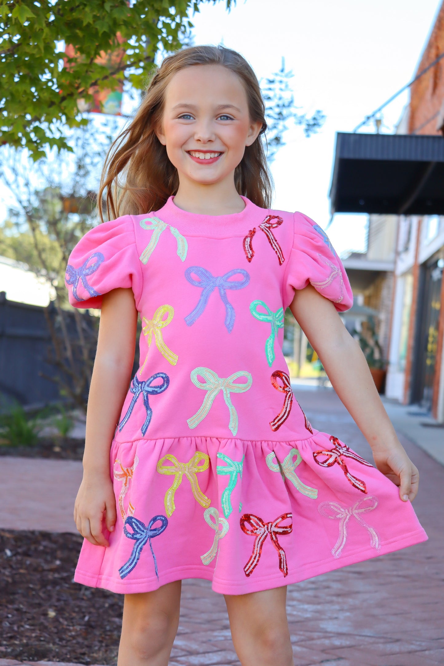 QOS Kids Pink Multi Bow Dress