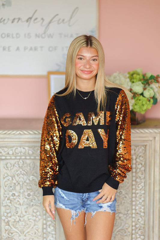 Black and Gold Gameday Sequin Sweater