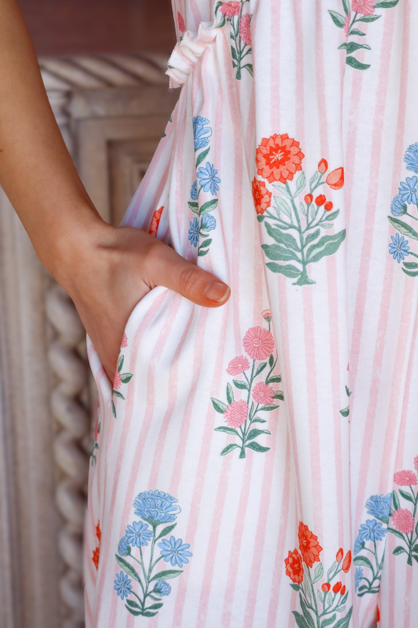 Floral Stripe V-Neck Backless Jumpsuit