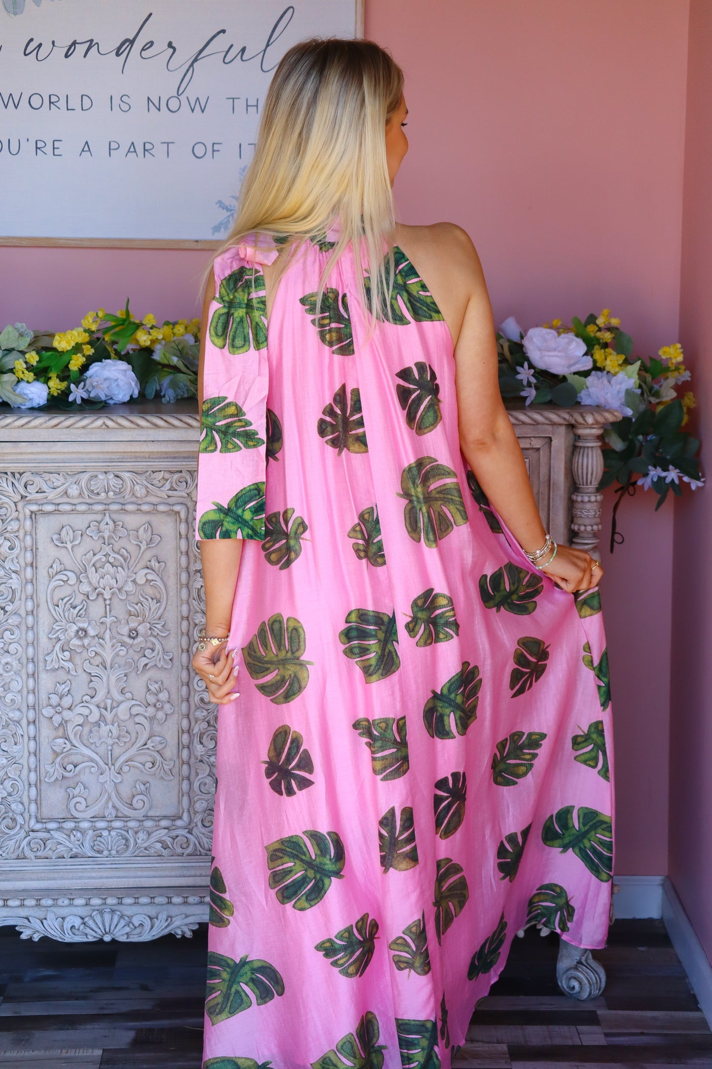 Pink Palm Leaf Dress