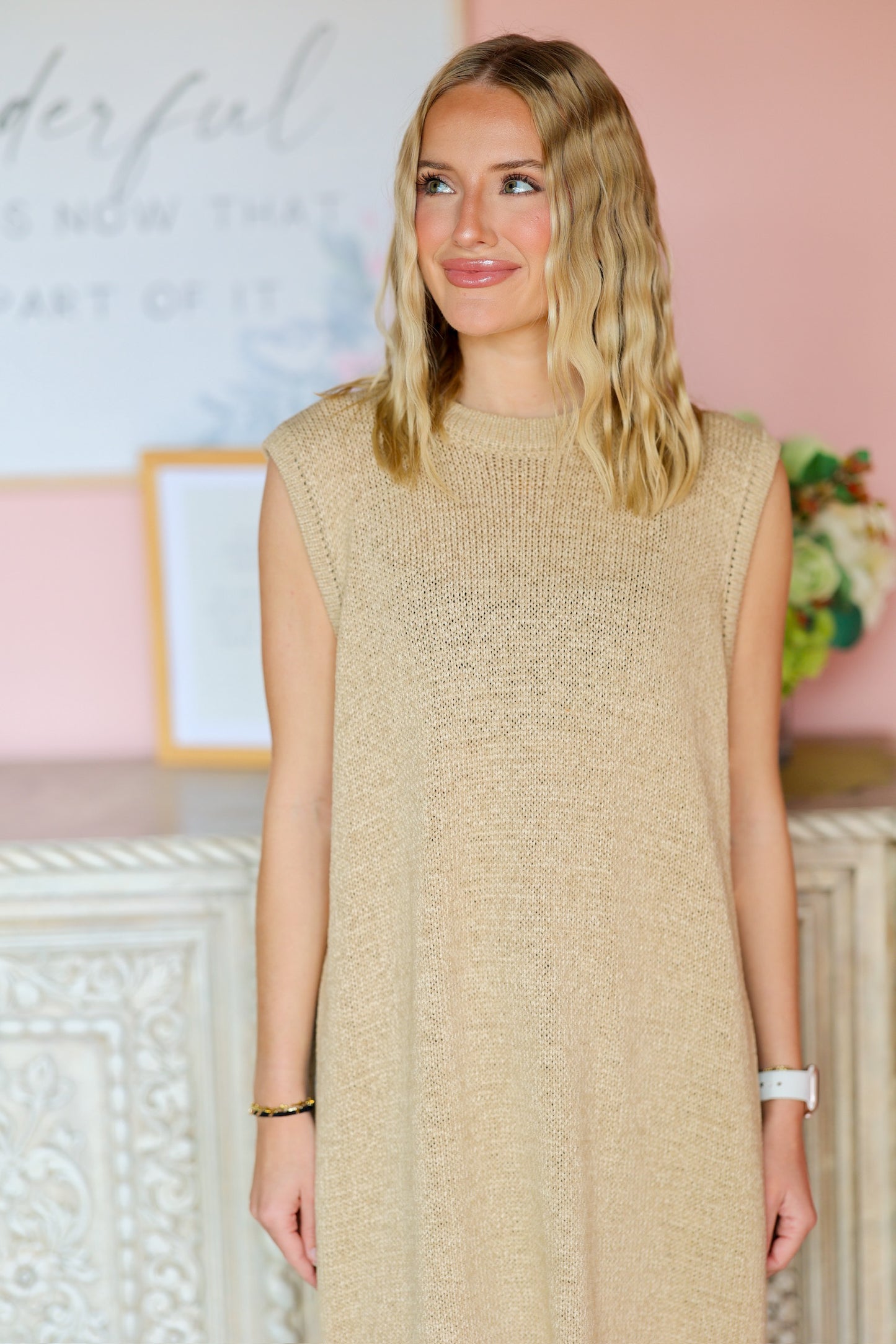 Sleeveless Button Sweater
