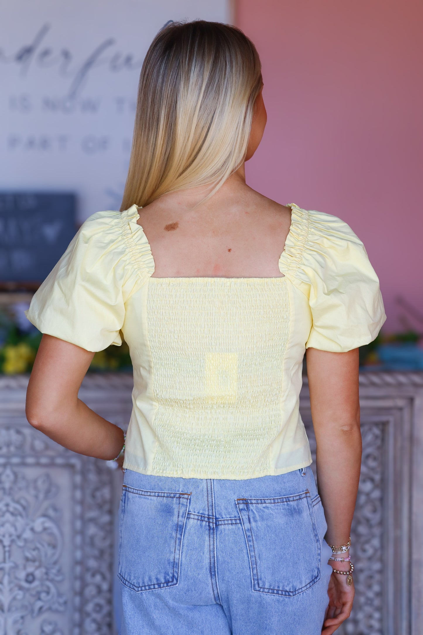 Butter Yellow Bubble Sleeve Top