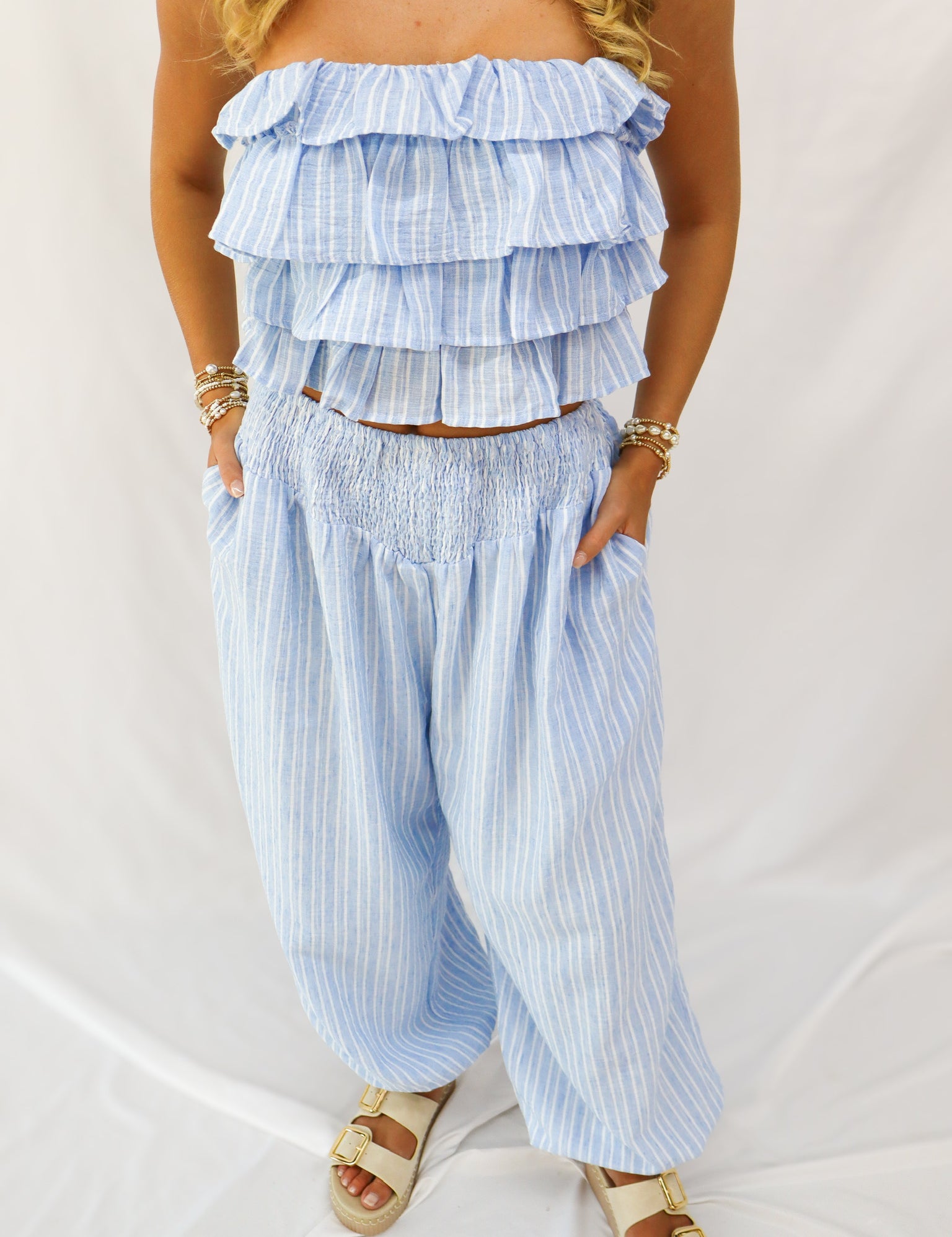 Blue Stripe Ruffle Jogger Set